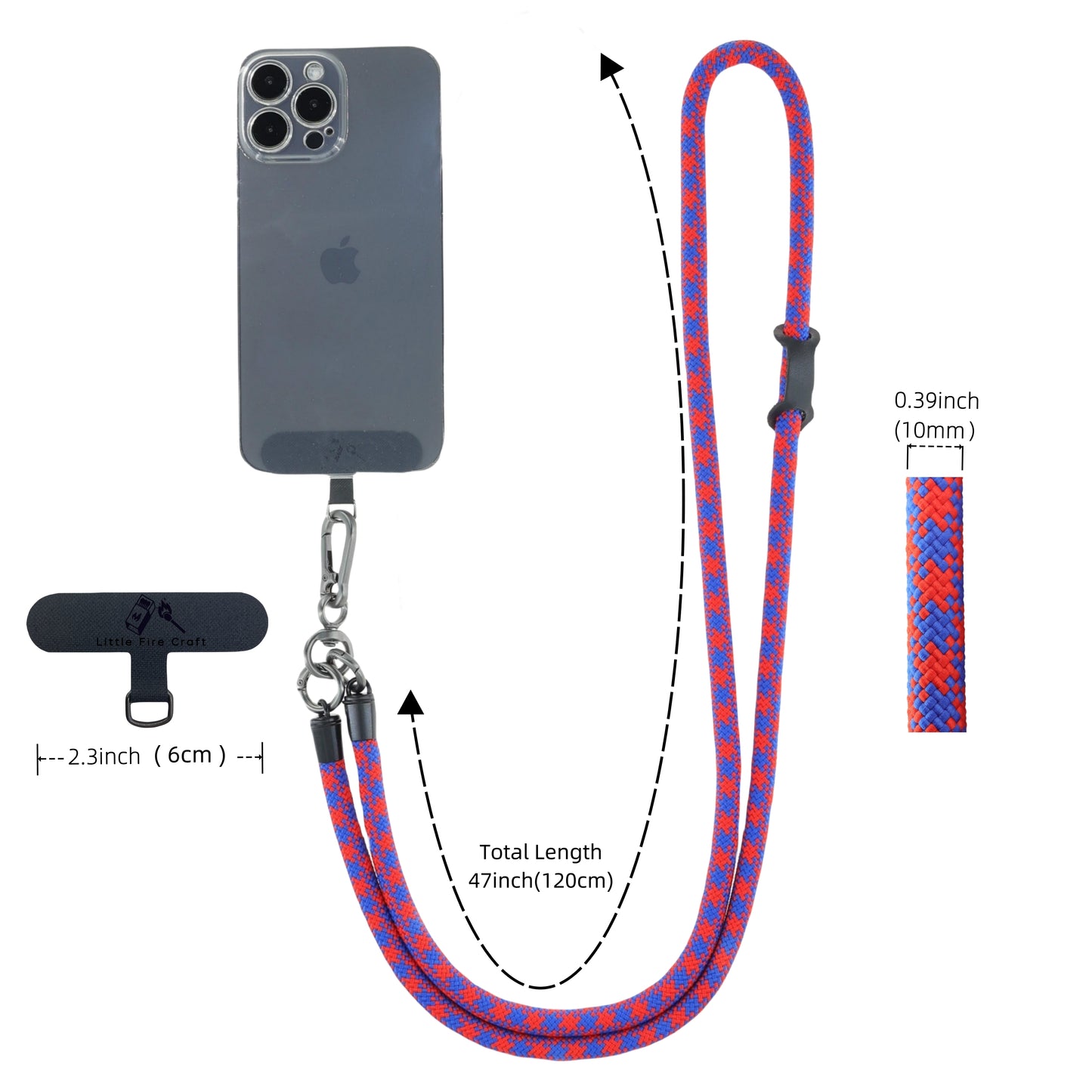 Cell Phone Lanyard Crossbody Rope Around The Neck Wrist Strap for Most Smartphone Case Headset Keychain Offices ID - Red/Blue