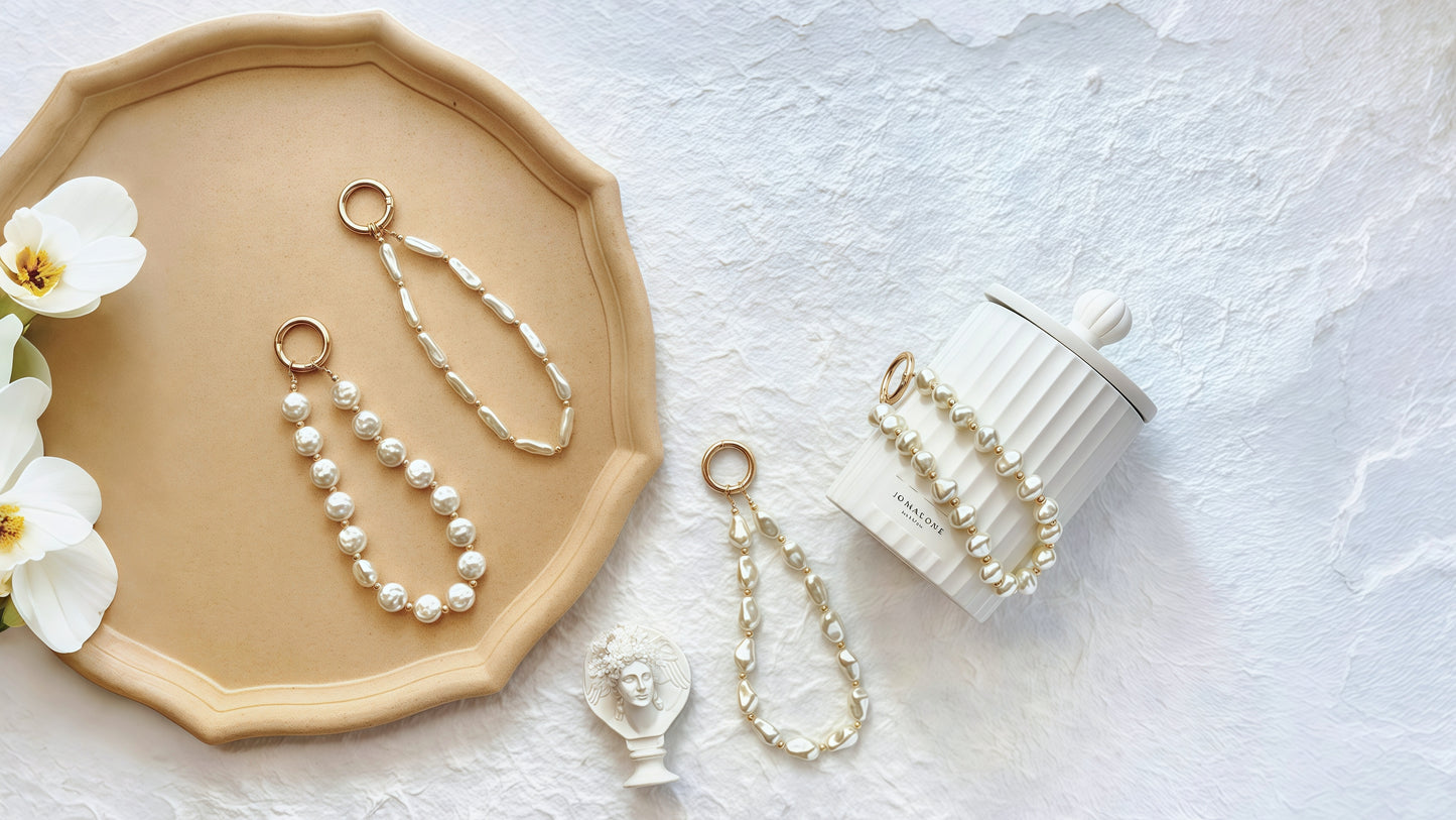 Baroque Pearl Beaded Phone Wrist Strap Irregular Pearl Beaded Lanyard Phone Chain Wristlet Strap Bracelet (Rock Shaped)