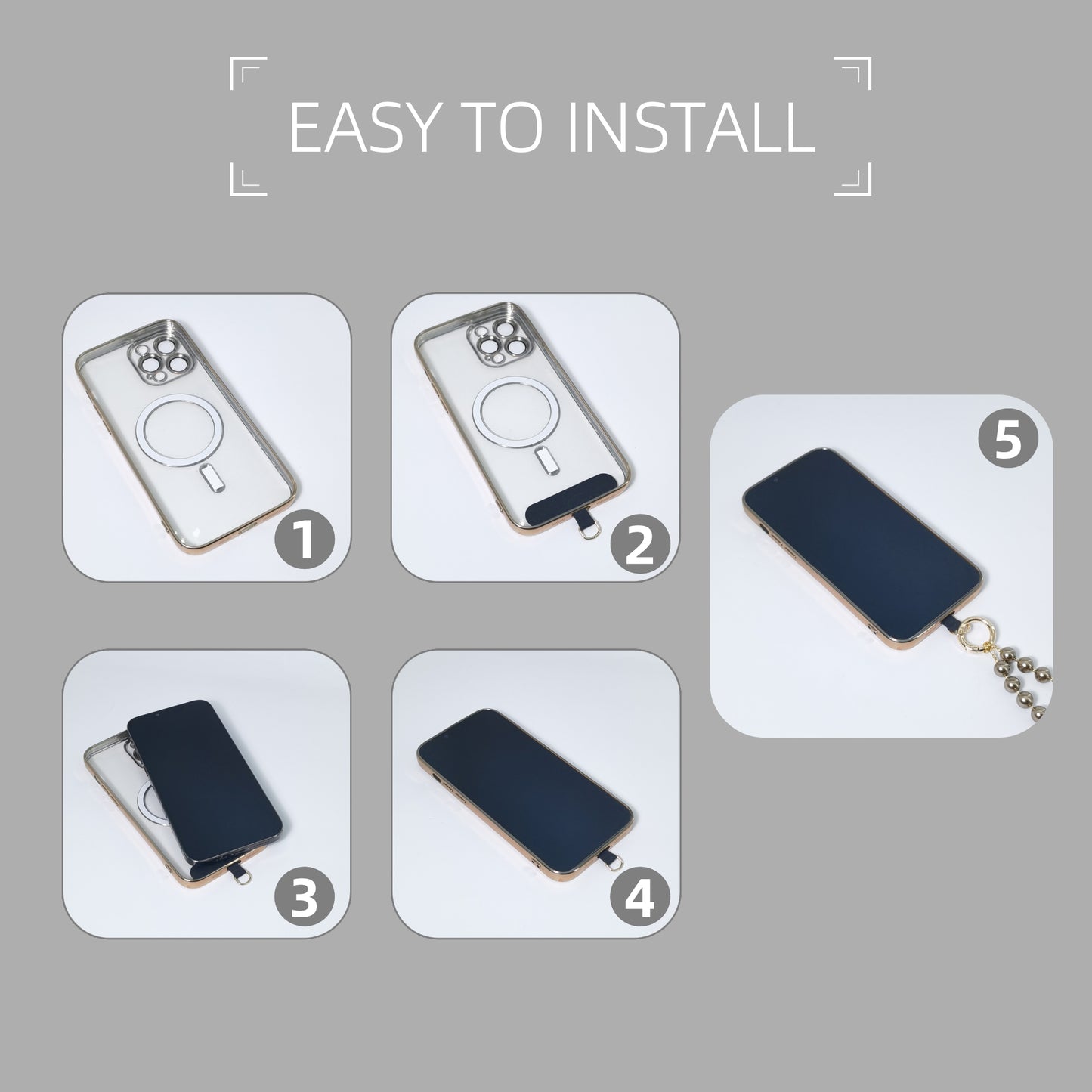 Beaded Phone Wrist Strap Phone Lanyard Hand Strap Detachable Phone Wrist Lanyard (Charcoal Grey)