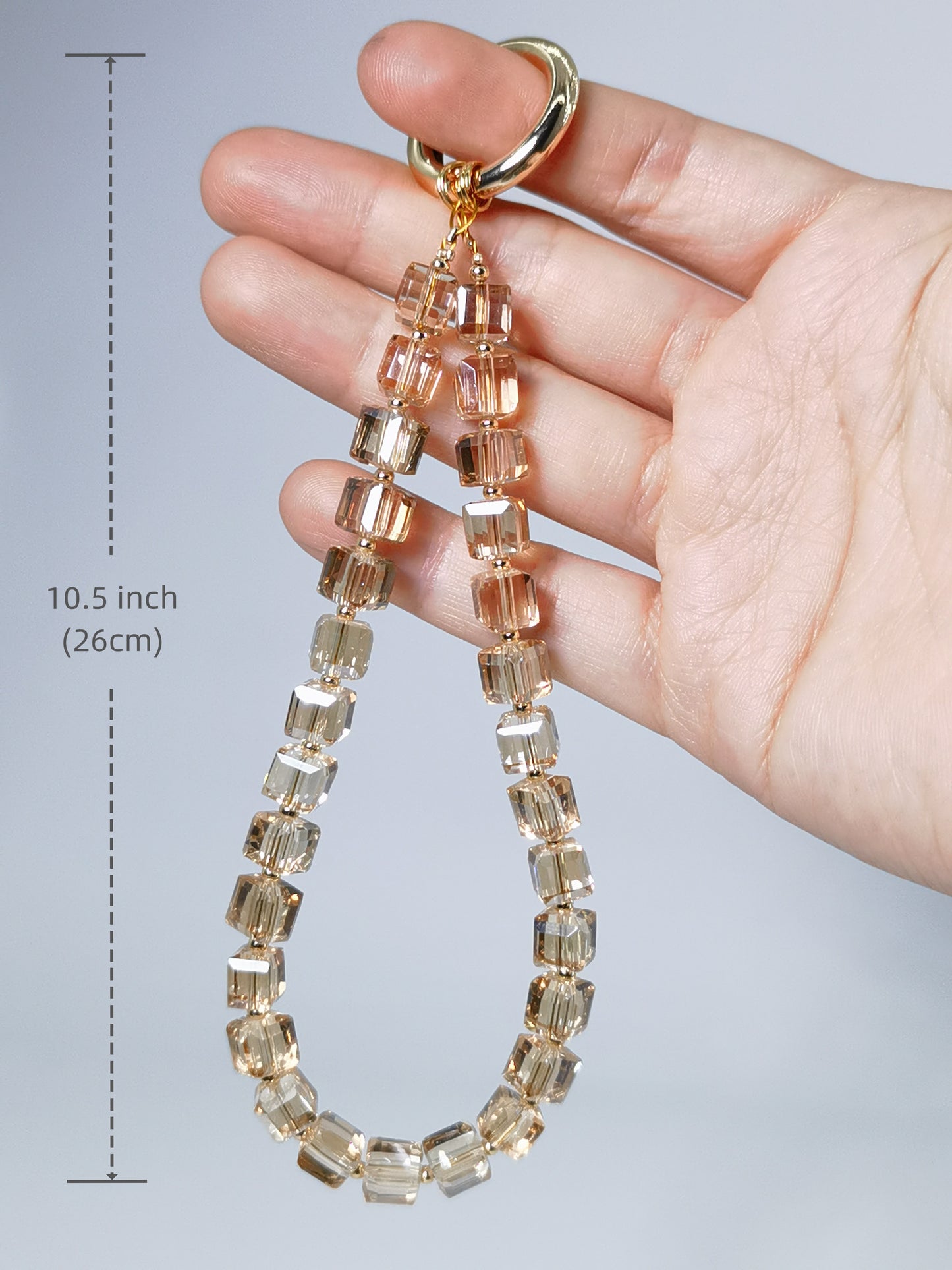 Phone Wrist Strap Beaded Cell Phone Charm Hand Strap Crystal Phone Lanyard Detachable Phone Chain (Amber Gold)
