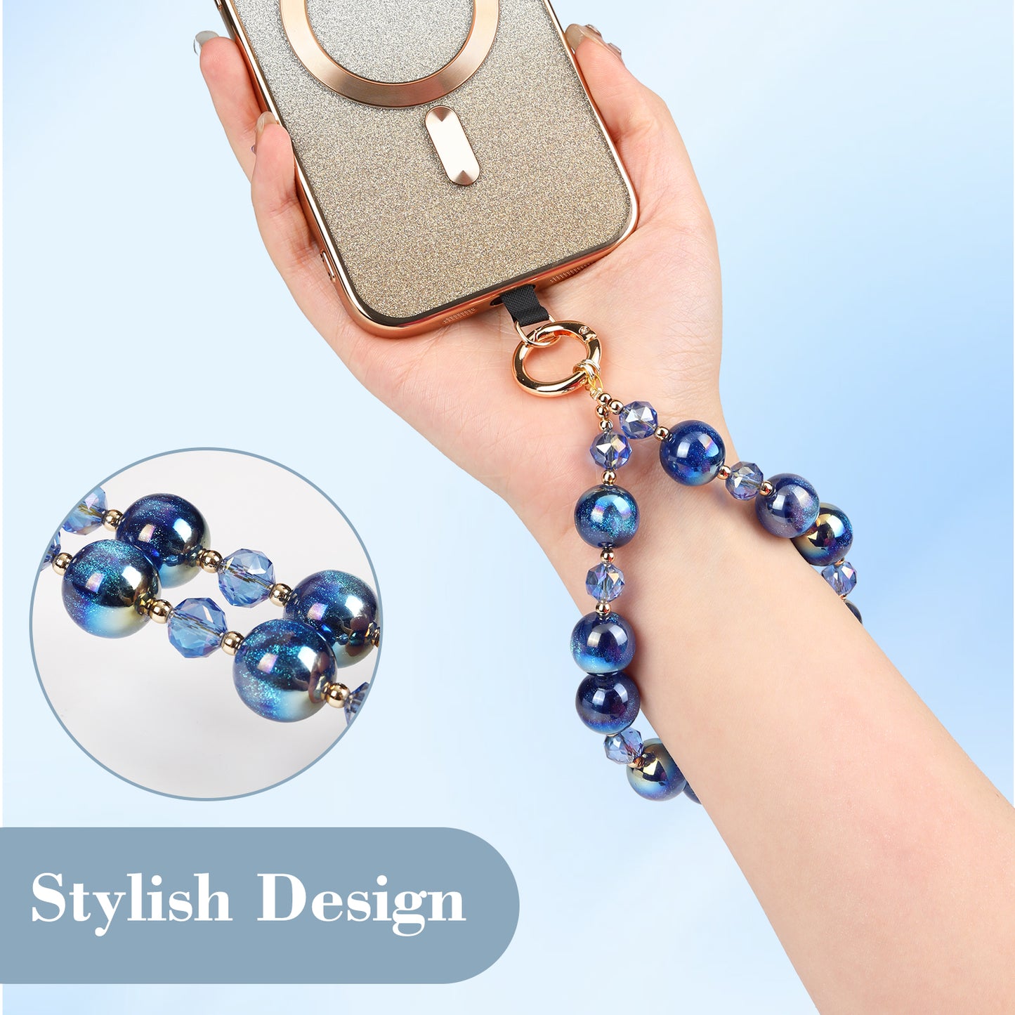 Phone Lanyard Wrist Lanyard for Phone Cell Phone Wrist Strap Phone Chain Strap Beaded Phone Lanyard (Ocean)