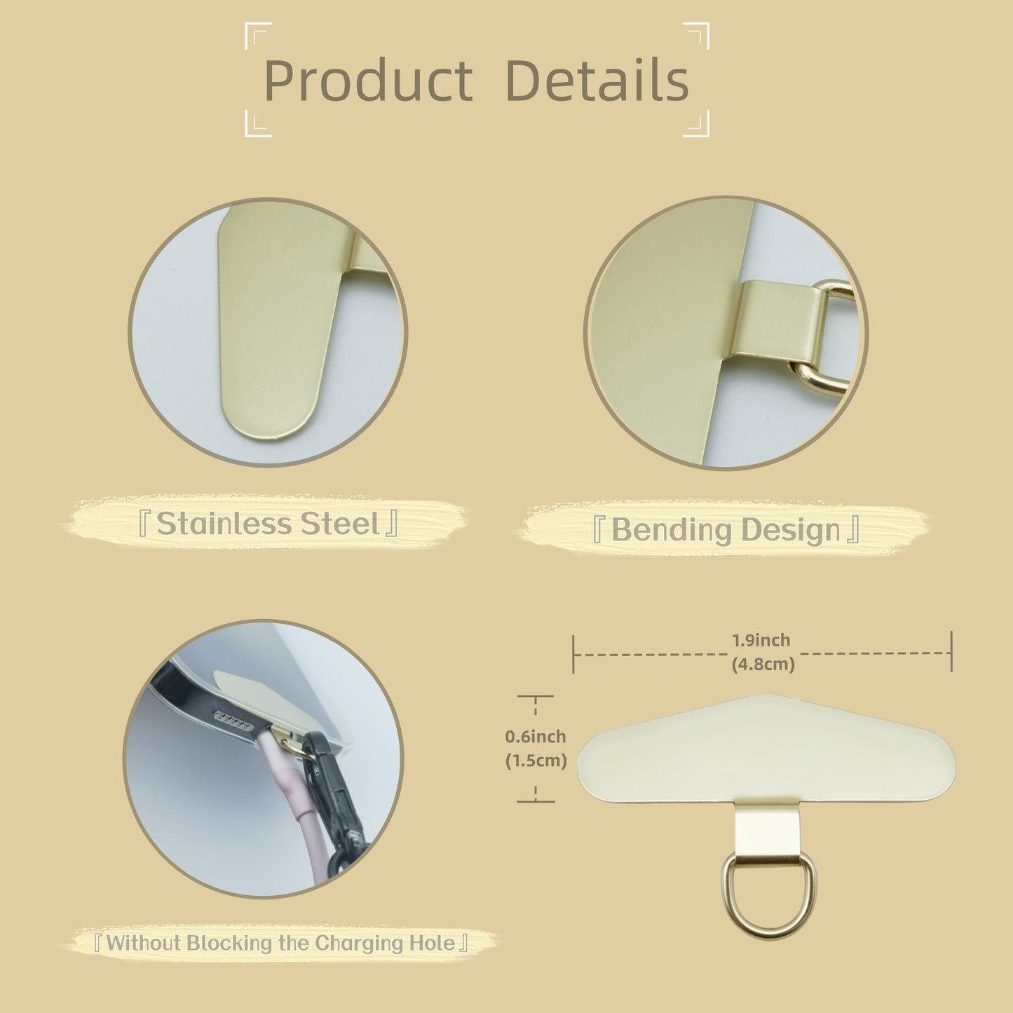 Phone Lanyard Patch Metal Phone Strap Tether Tab Stainless Steel Cell Phone Lanyard Patch Replacement (Gold/Triangle)