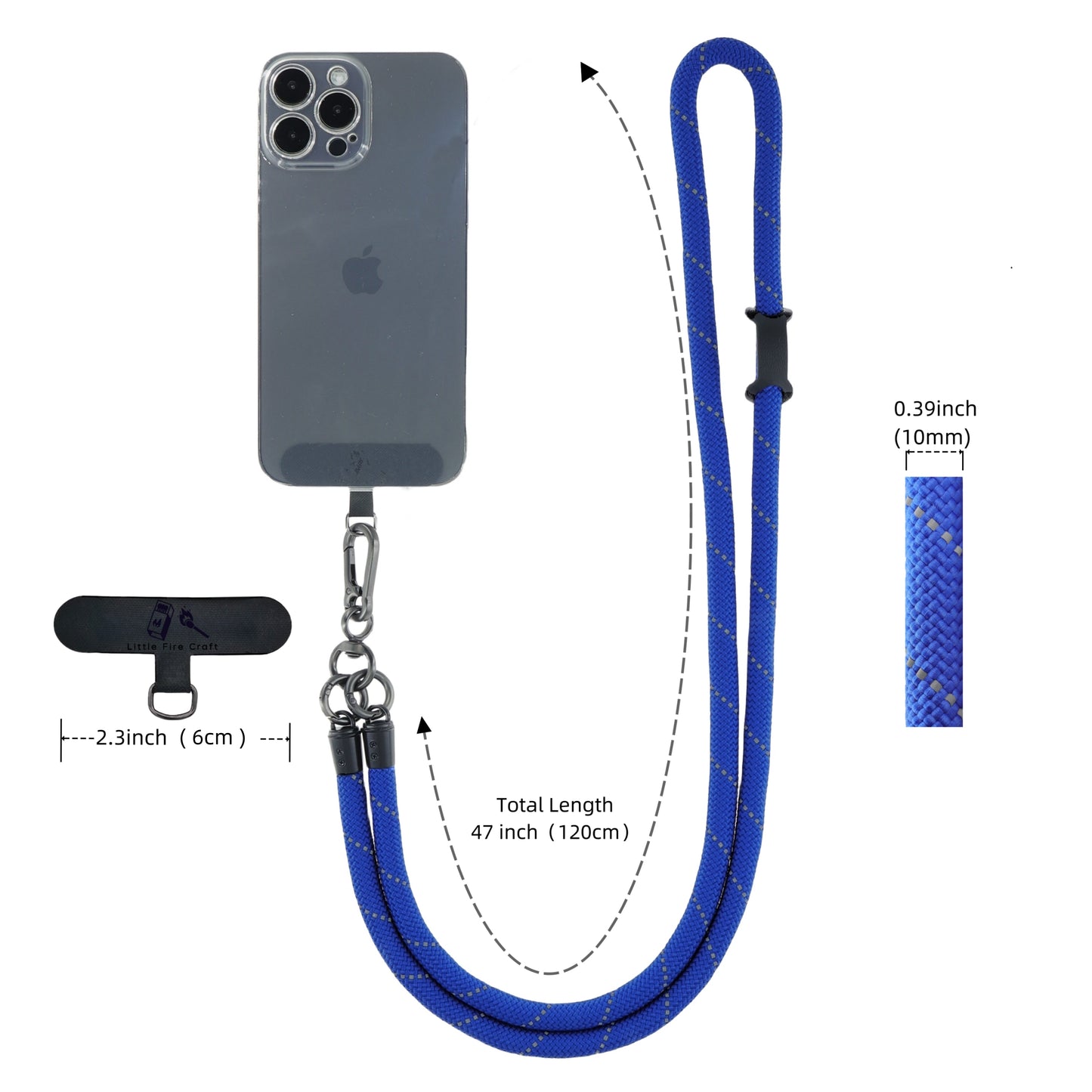 Cell Phone Lanyard Crossbody Rope Around The Neck Wrist Strap for Most Smartphone Case Headset Keychain Offices ID - Navy Reflective