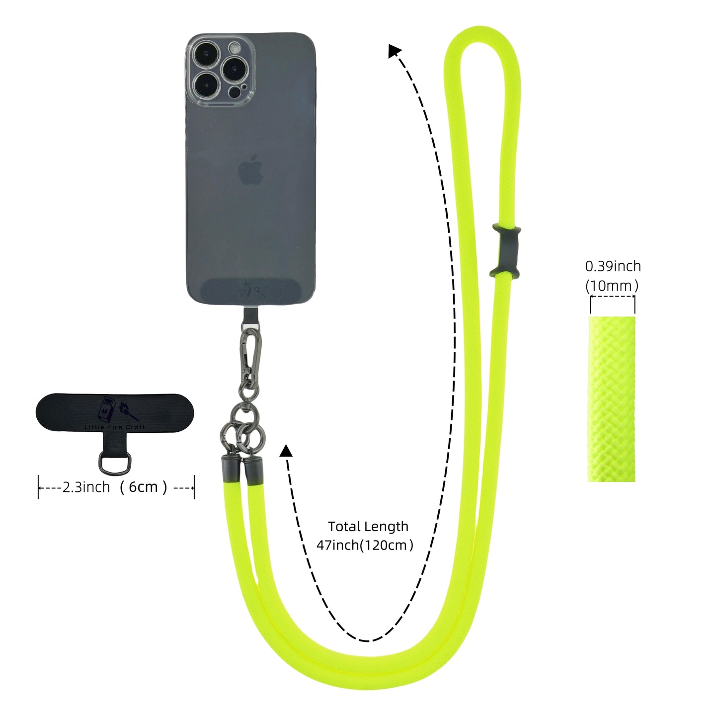 Cell Phone Lanyard Crossbody Rope Around The Neck Wrist Strap for Most Smartphone Case Headset Keychain Offices ID - Fluorescent Yellow