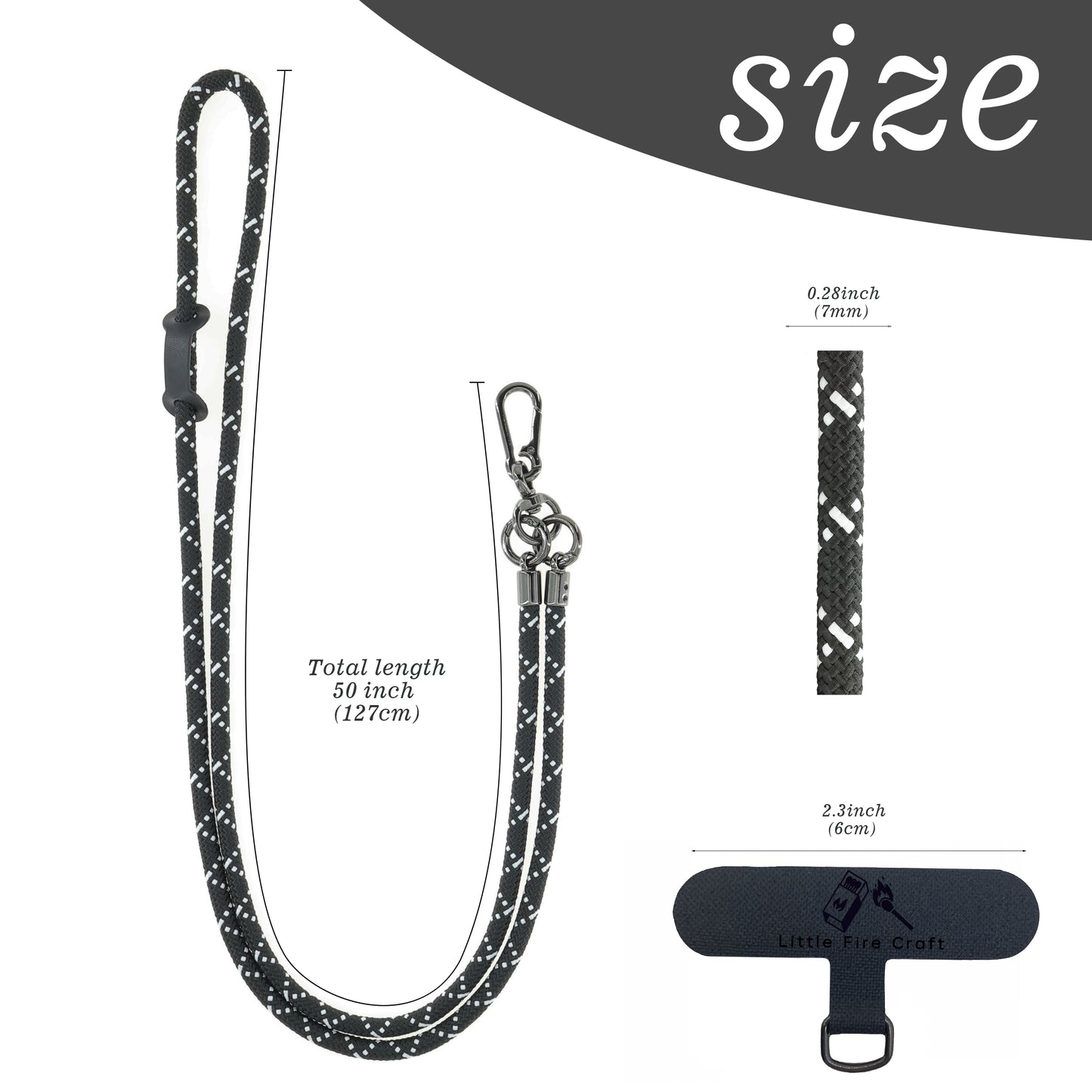 Phone Lanyard Universal Cell Phone Strap Crossbody Cell Phone Lanyard Extra Long Phone Rope Lanyard (White on Black)