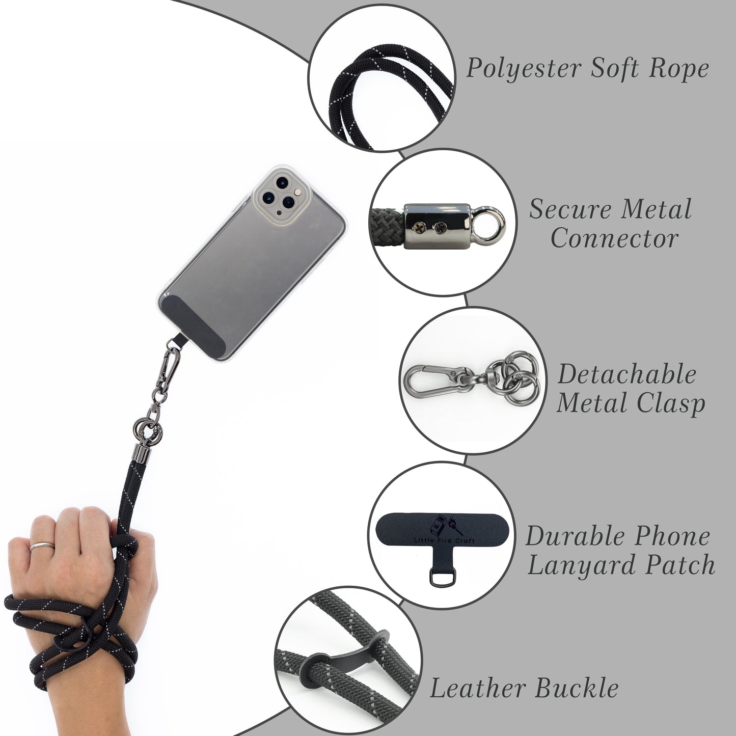 Phone Lanyard Universal Cell Phone Strap Crossbody Cell Phone Lanyard Extra Long Phone Rope Lanyard (Black Reflective)