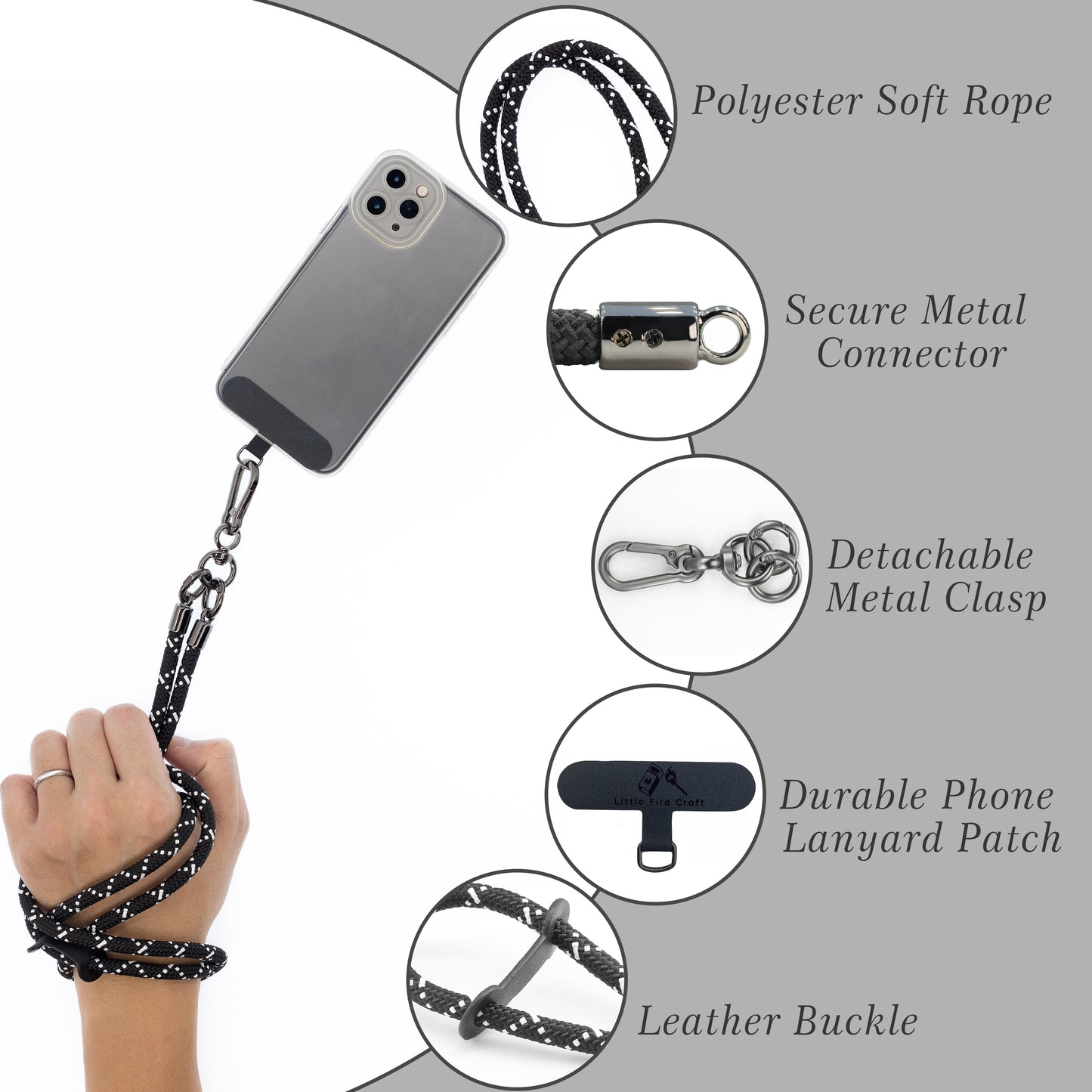 Phone Lanyard Universal Cell Phone Strap Crossbody Cell Phone Lanyard Extra Long Phone Rope Lanyard (White on Black)