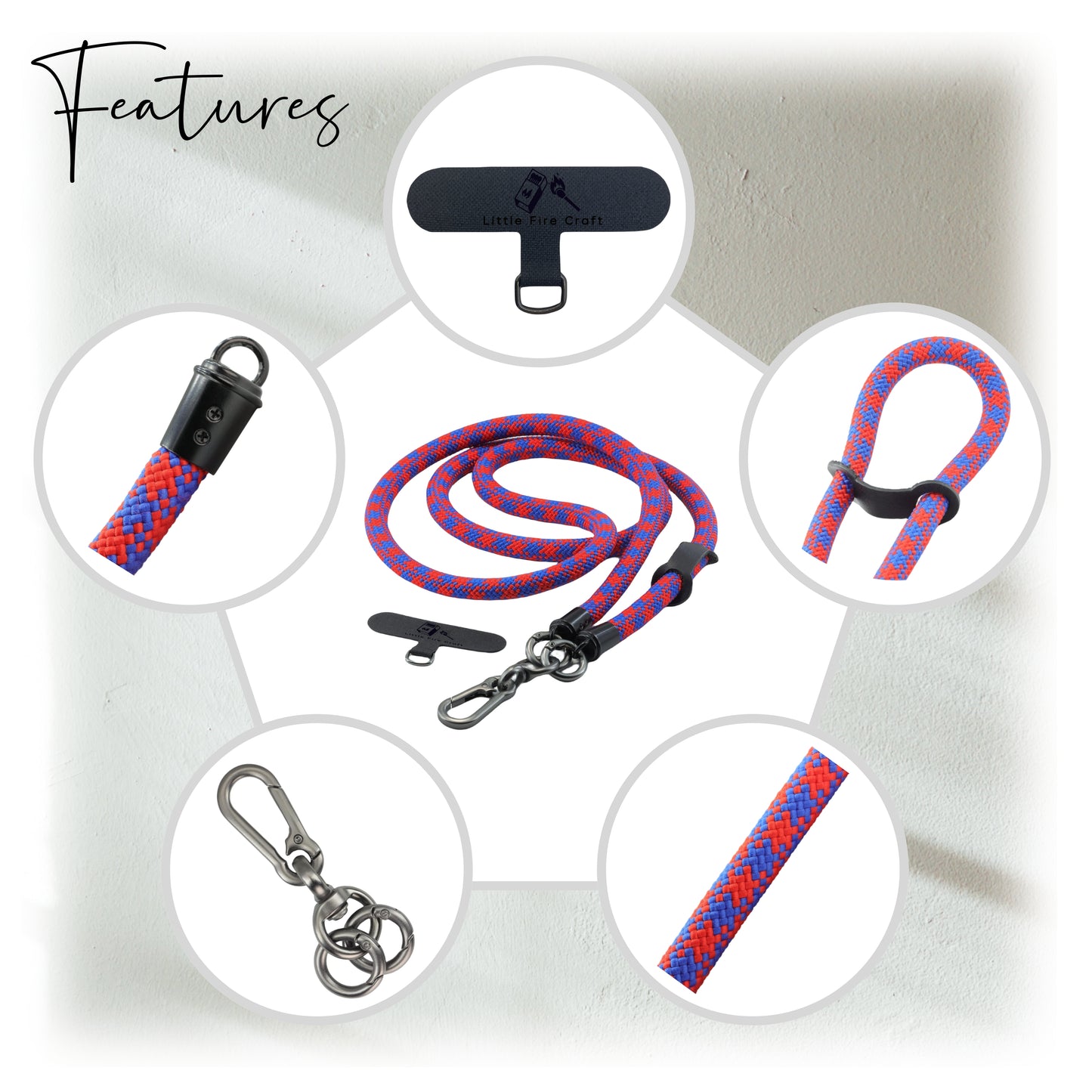 Cell Phone Lanyard Crossbody Rope Around The Neck Wrist Strap for Most Smartphone Case Headset Keychain Offices ID - Red/Blue