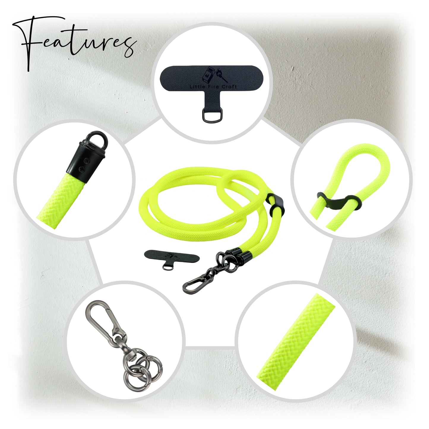 Cell Phone Lanyard Crossbody Rope Around The Neck Wrist Strap for Most Smartphone Case Headset Keychain Offices ID - Fluorescent Yellow