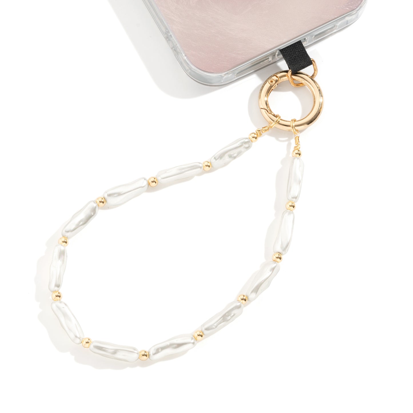 Baroque Pearl Beaded Phone Wrist Strap Irregular Pearl Beaded Lanyard Phone Chain Wristlet Strap Bracelet (Biwa Shaped)