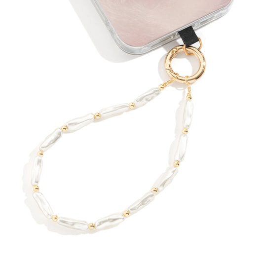 Baroque Pearl Beaded Phone Wrist Strap Irregular Pearl Beaded Lanyard Phone Chain Wristlet Strap Bracelet (Biwa Shaped)