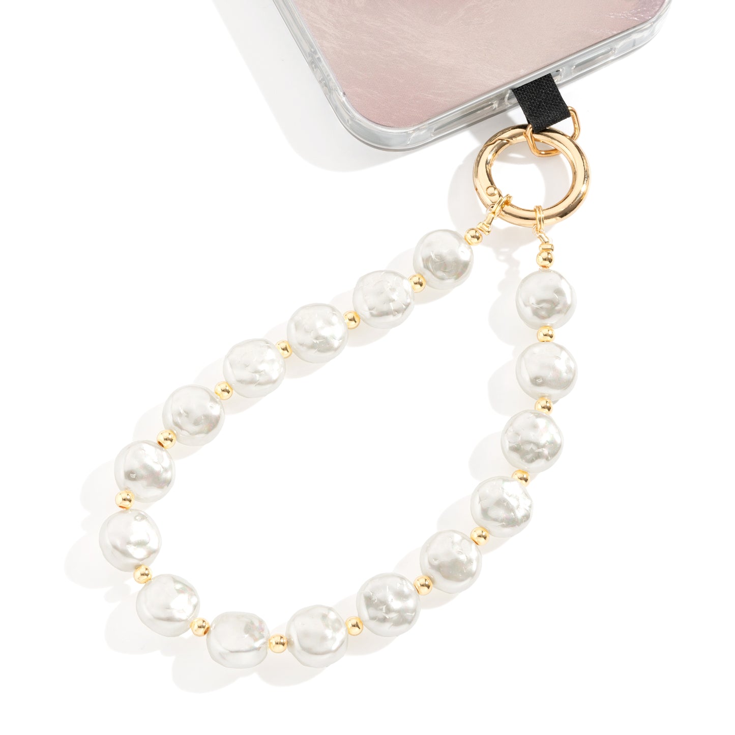 Baroque Pearl Beaded Phone Wrist Strap Irregular Pearl Beaded Lanyard Phone Chain Wristlet Strap Bracelet (Coin Shaped)