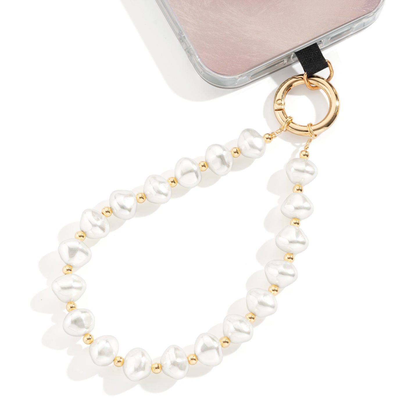 Baroque Pearl Beaded Phone Wrist Strap Irregular Pearl Beaded Lanyard Phone Chain Wristlet Strap Bracelet (Rock Shaped)