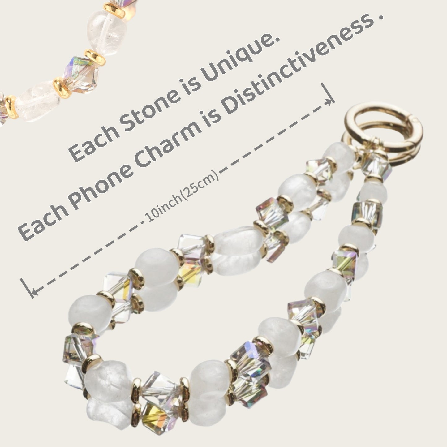 Natural Stone Wristlet Phone Strap Crystal Beaded Phone Lanyard for Women Handmade Beaded Wrist Strap (Quartz / Clear)