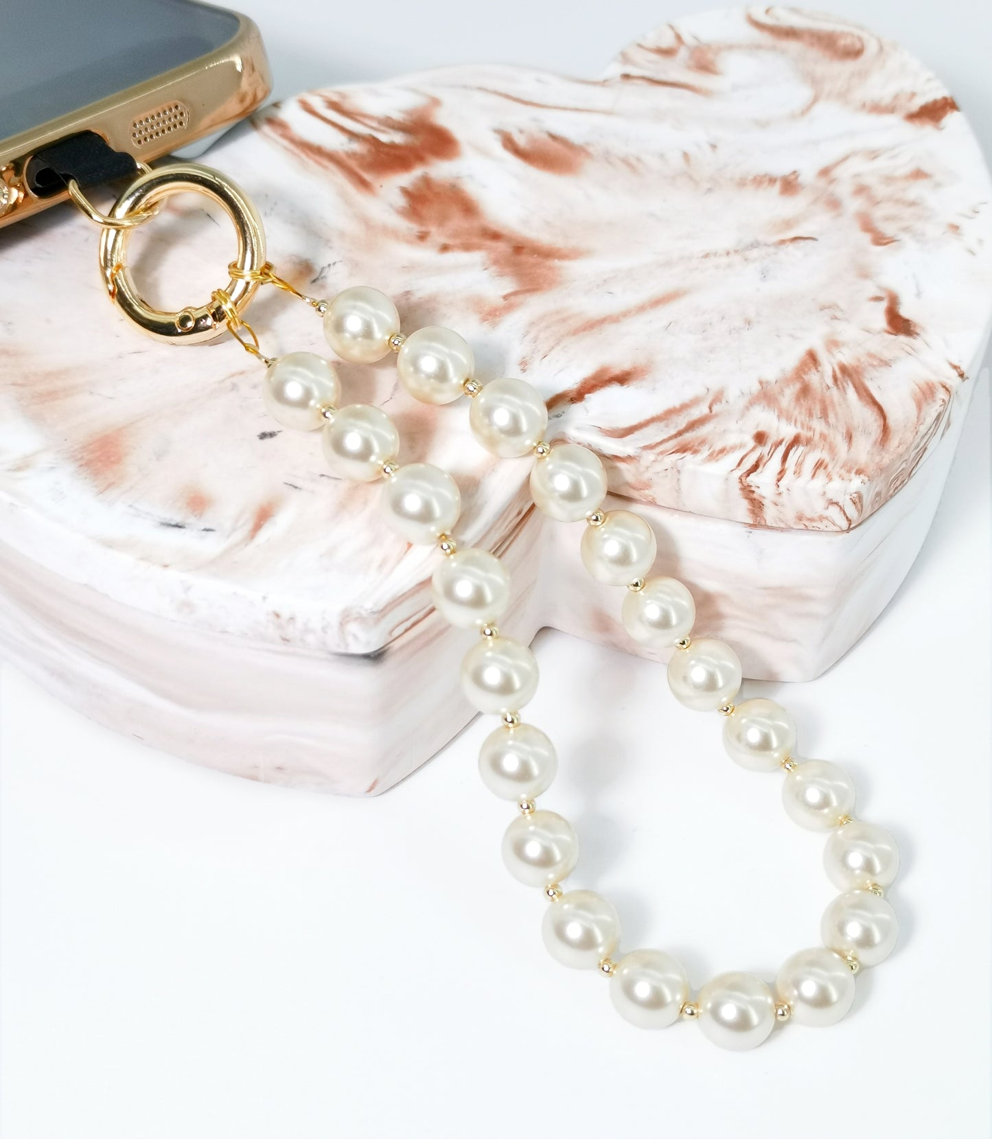 Beaded Phone Wrist Strap Phone Lanyard Hand Strap Detachable Phone Wrist Lanyard (Champagne)