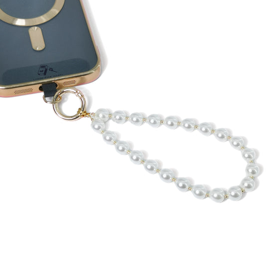 Beaded Phone Wrist Strap Phone Lanyard Hand Strap Detachable Phone Wrist Lanyard (Pearl White)