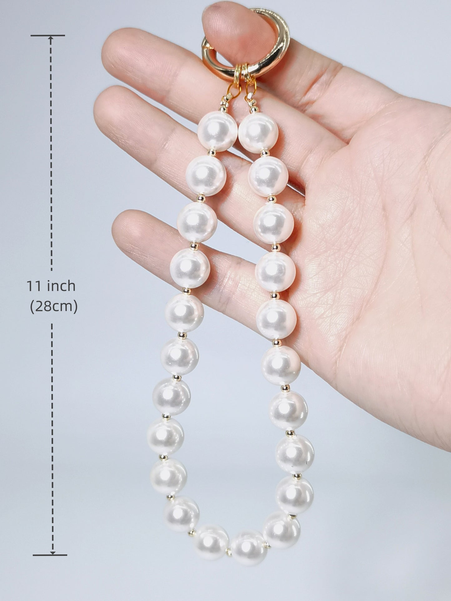 Beaded Phone Wrist Strap Phone Lanyard Hand Strap Detachable Phone Wrist Lanyard (Pearl White)