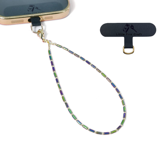 Cell Phone Charm Beaded Phone Charm Beaded Bracelet Hand Strap Phone Chains Wrist Lanyard with Phone Patch (Gloss Green/Purple)