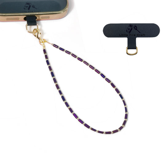 Cell Phone Charm Beaded Phone Charm Beaded Bracelet Hand Strap Phone Chains Wrist Lanyard with Phone Patch (Gloss Midnight Purple)