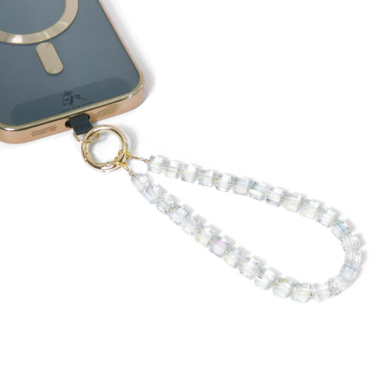 Phone Wrist Strap Beaded Cell Phone Charm Hand Strap Crystal Phone Lanyard Detachable Phone Chain (Clear)