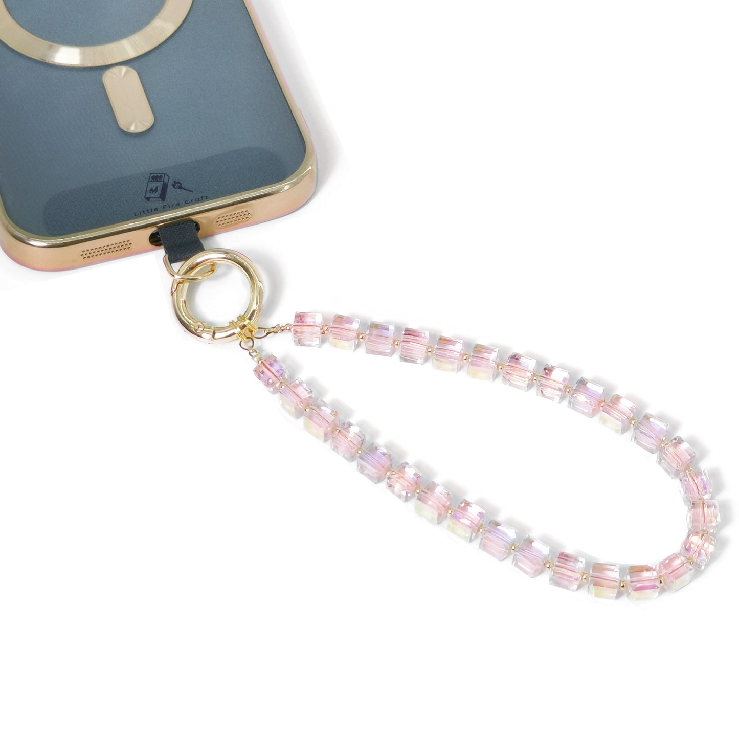 Phone Wrist Strap Beaded Cell Phone Charm Hand Strap Crystal Phone Lanyard Detachable Phone Chain (Light Pink)