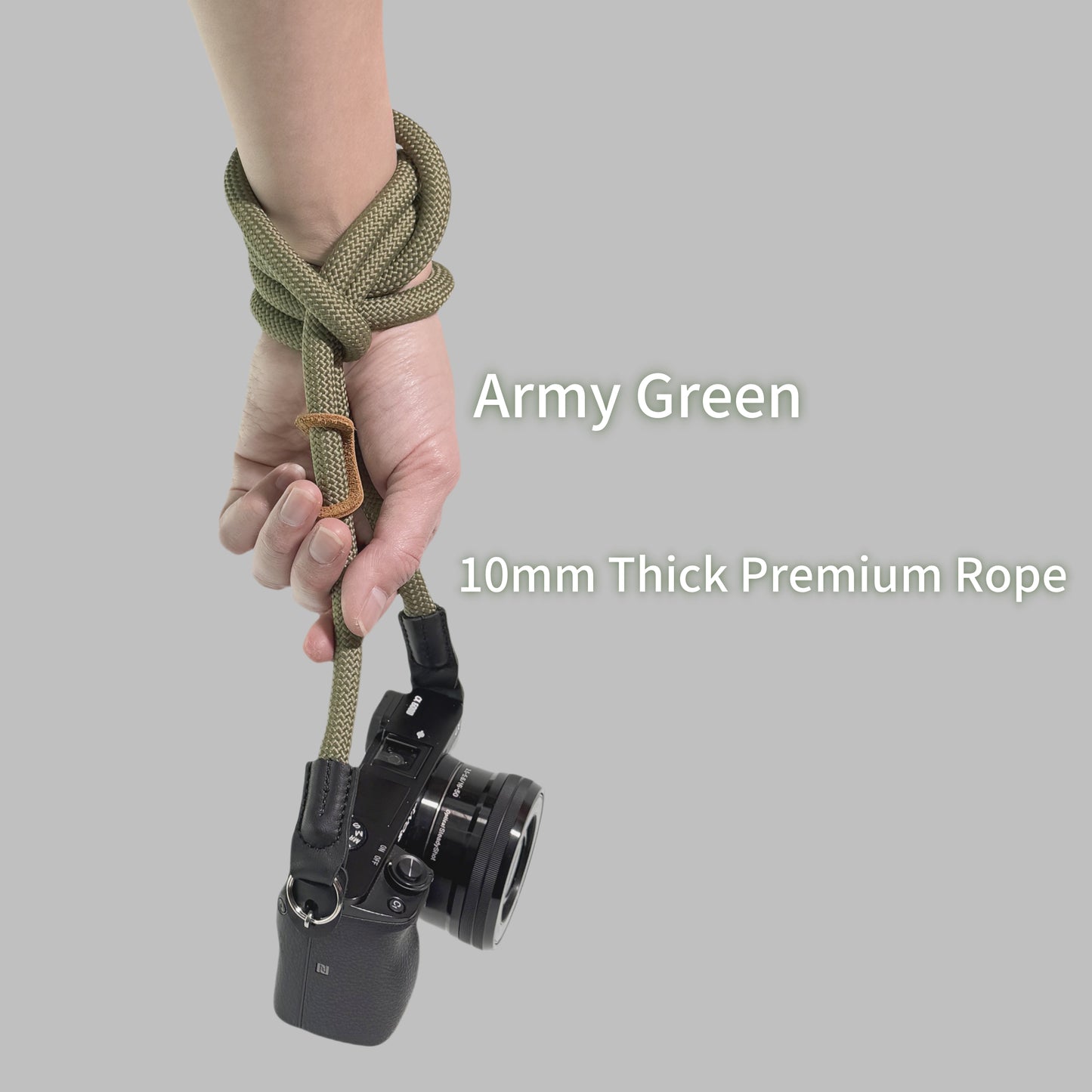 Camera Strap Crossbody Camera Neck Shoulder Strap 127cm Climbing Rope for Photographers Lanyard 10mm Thick - Army Green
