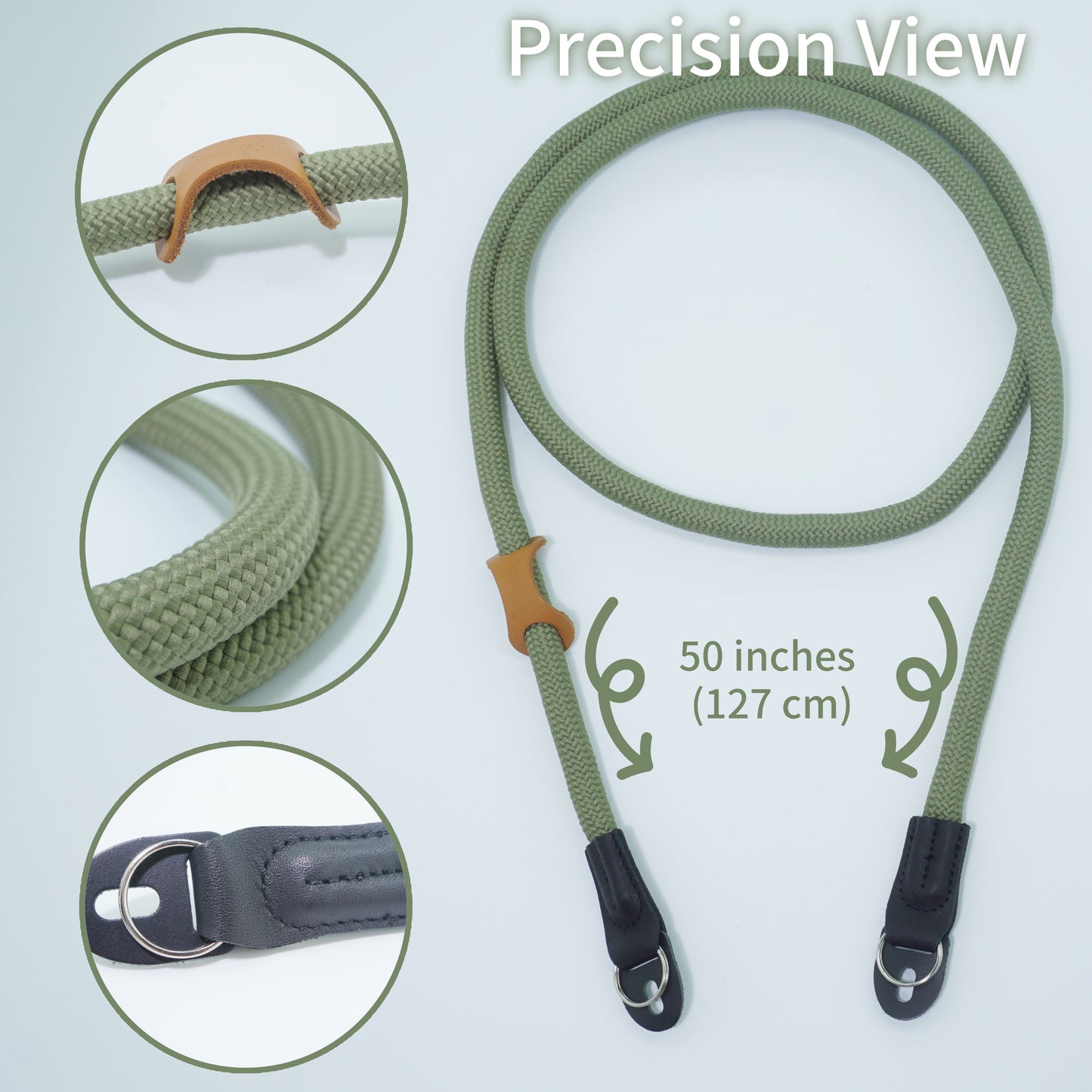 Camera Strap Crossbody Camera Neck Shoulder Strap 127cm Climbing Rope for Photographers Lanyard 10mm Thick - Army Green