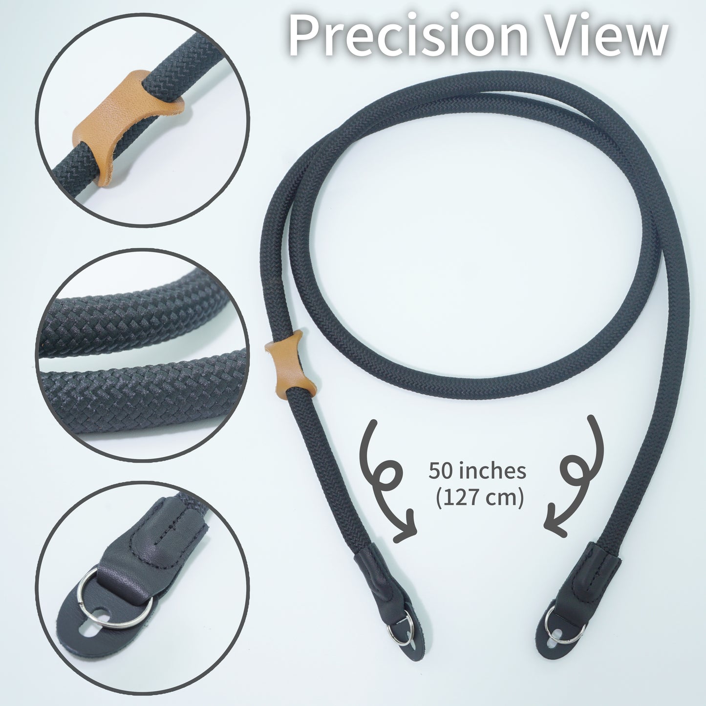 Camera Strap Crossbody Camera Neck Shoulder Strap 127cm Climbing Rope for Photographers Lanyard 10mm Thick - Black