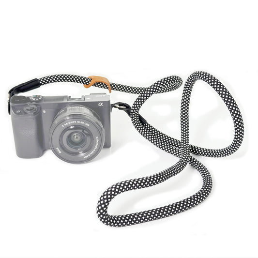 Camera Strap Crossbody Camera Neck Shoulder Strap 127cm Climbing Rope for Photographers Lanyard 10mm Thick - Black/white