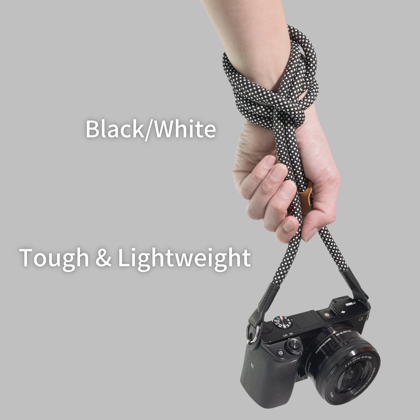 Camera Strap Crossbody Camera Neck Shoulder Strap 127cm Climbing Rope for Photographers Lanyard 10mm Thick - Black/white