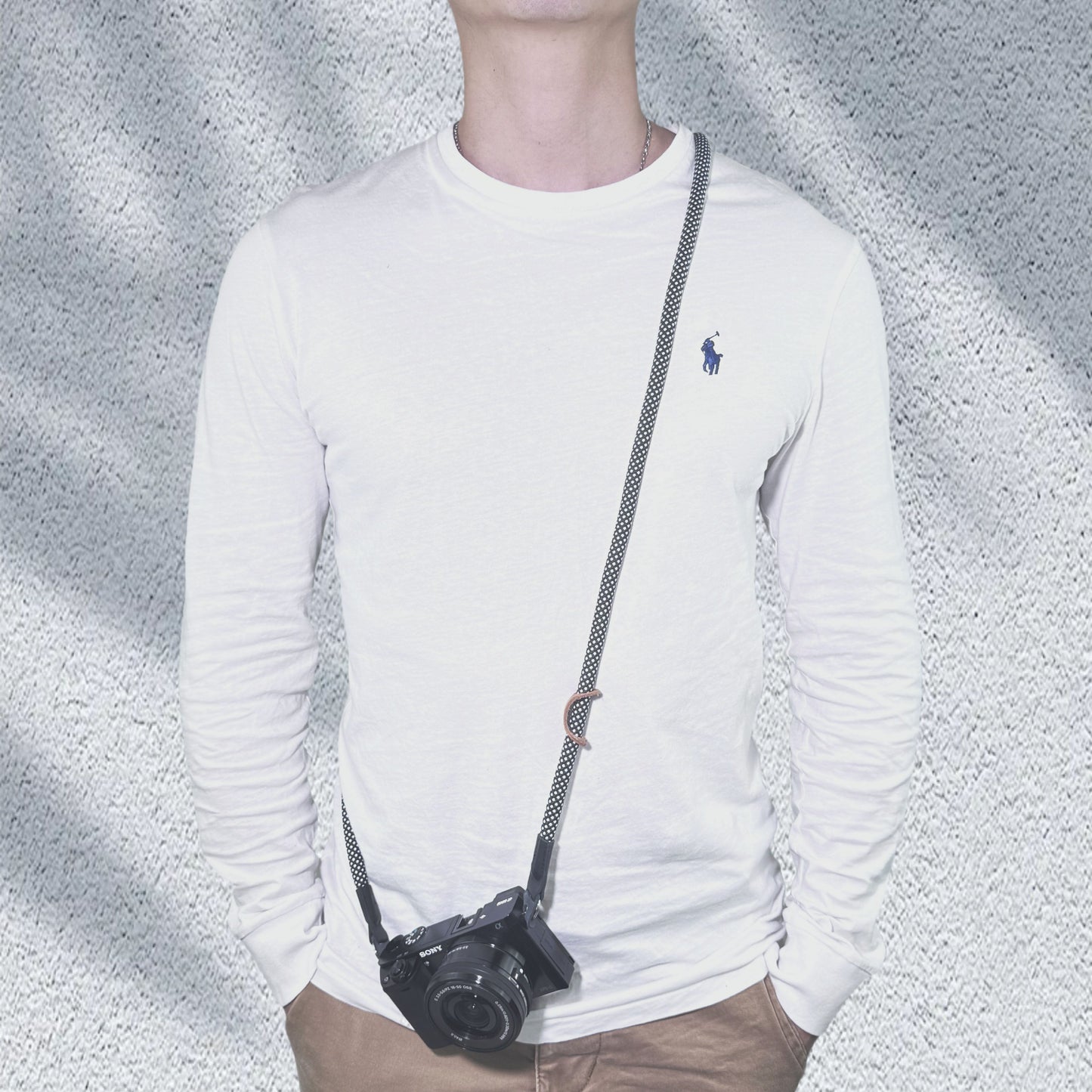 Camera Strap Crossbody Camera Neck Shoulder Strap 127cm Climbing Rope for Photographers Lanyard 10mm Thick - Black/white