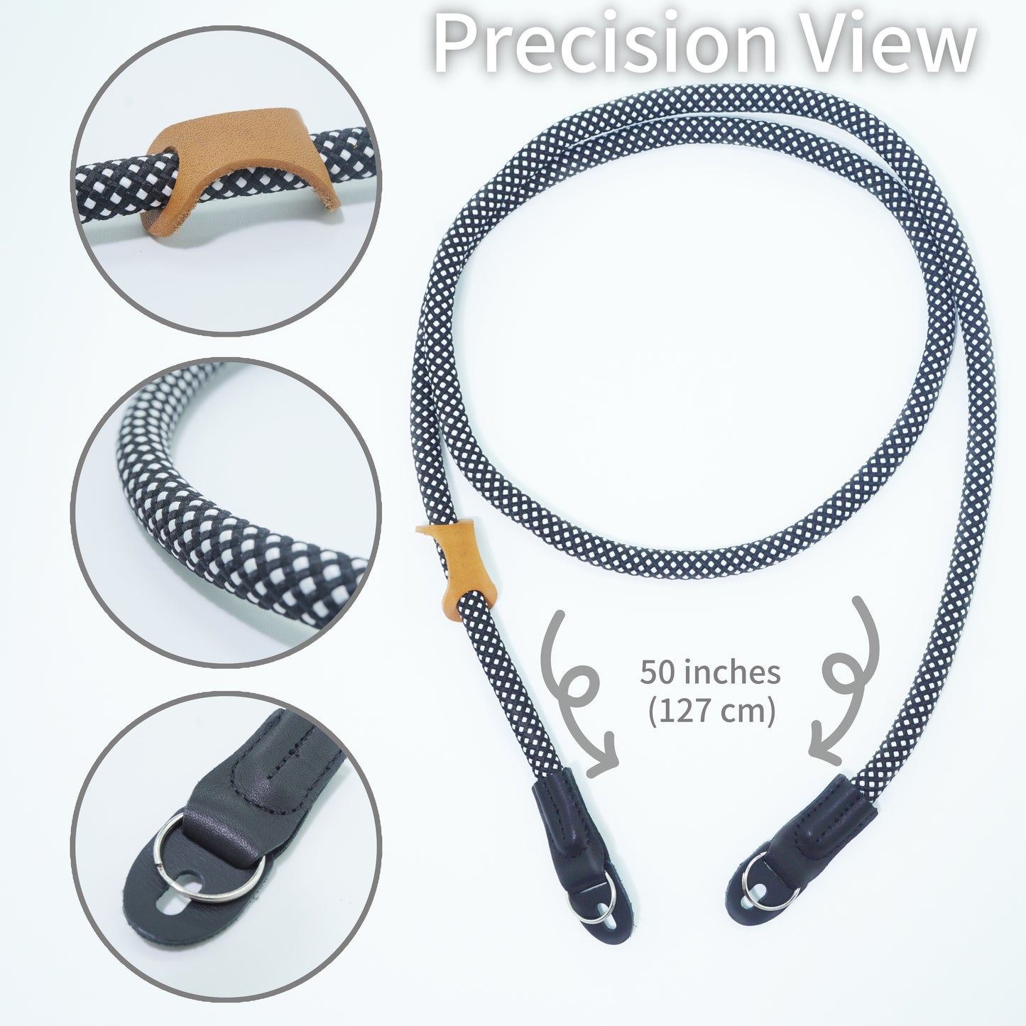 Camera Strap Crossbody Camera Neck Shoulder Strap 127cm Climbing Rope for Photographers Lanyard 10mm Thick - Black/white
