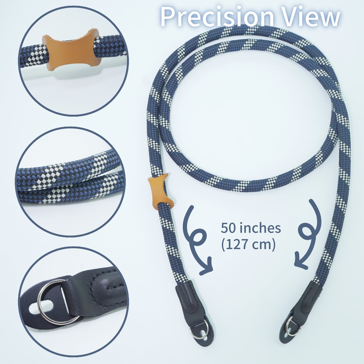 Camera Strap Crossbody Camera Neck Shoulder Strap 127cm Climbing Rope for Photographers Lanyard 10mm Thick - Deep Ocean Blue