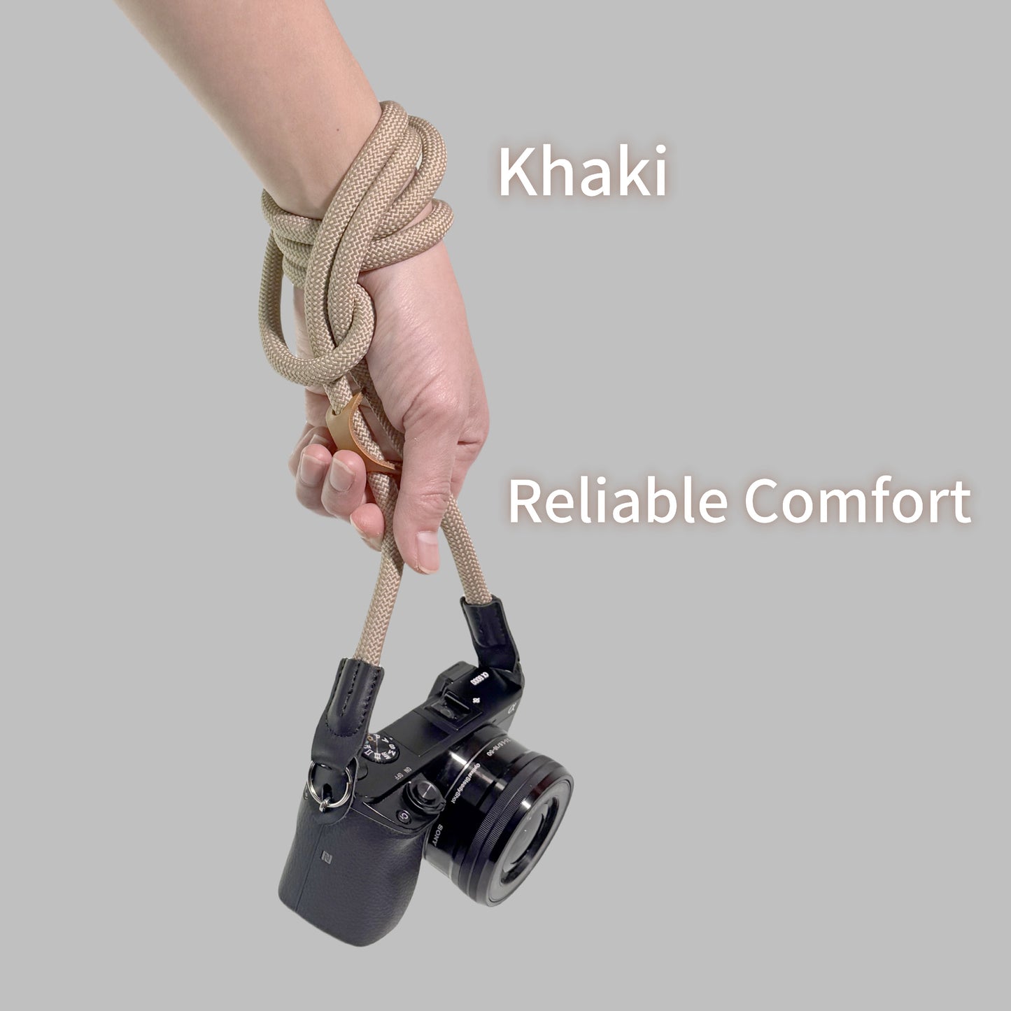Camera Strap Crossbody Camera Neck Shoulder Strap 127cm Climbing Rope for Photographers Lanyard 10mm Thick - Khaki