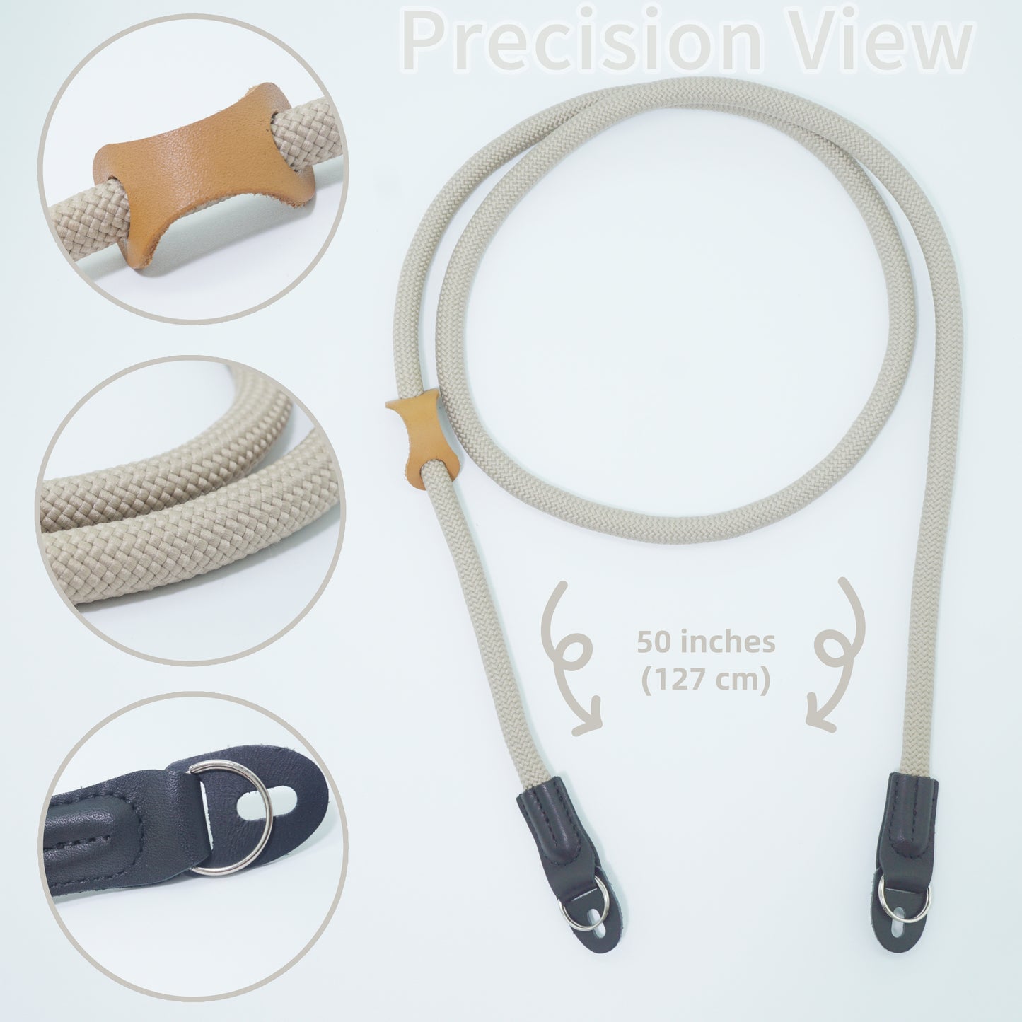 Camera Strap Crossbody Camera Neck Shoulder Strap 127cm Climbing Rope for Photographers Lanyard 10mm Thick - Khaki