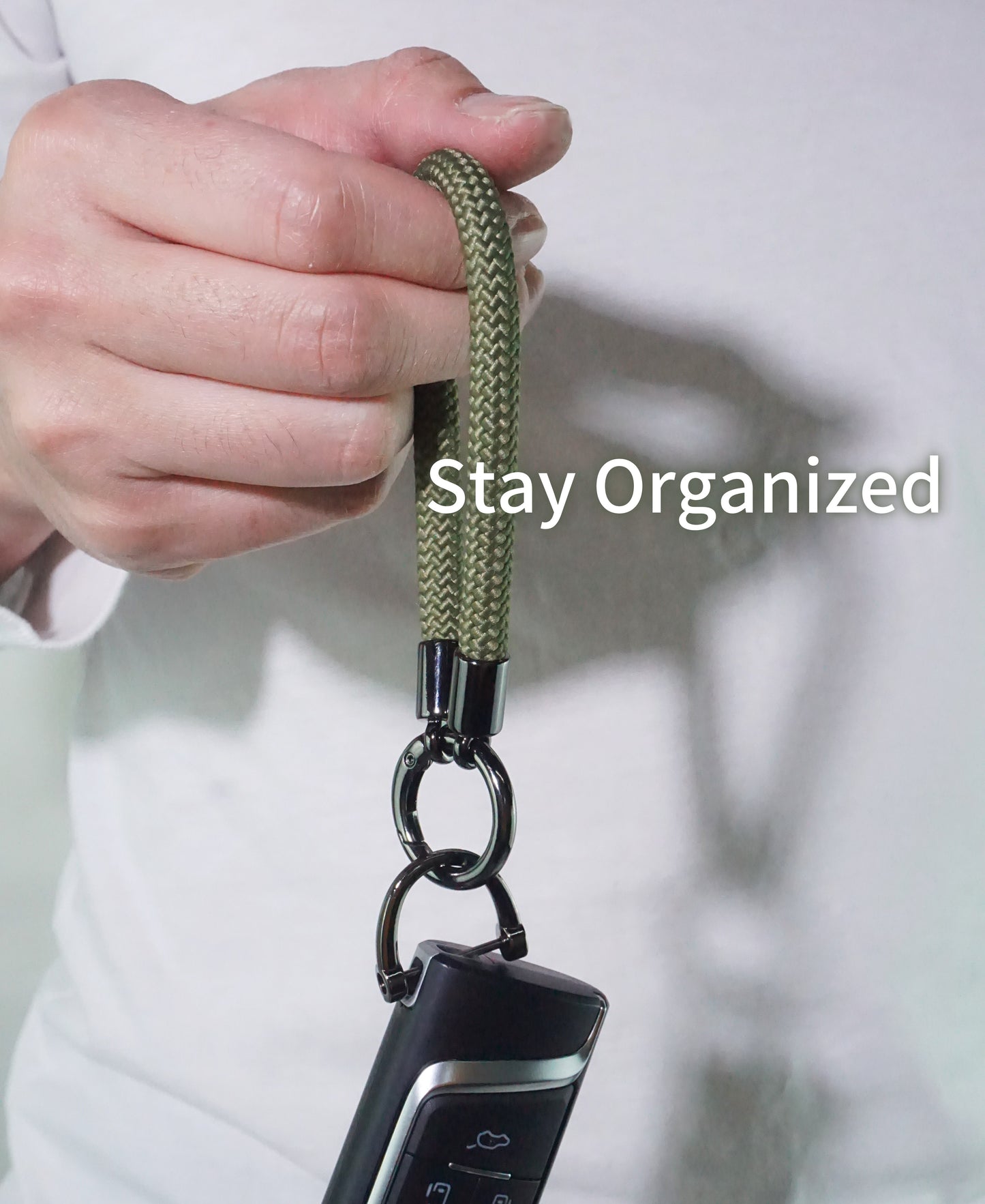 Car Keychain Zinc Alloy Keyring Detachable Key Chain for Women and Men Soft Rope Lanyard Car Key Fob Holder - Army Green