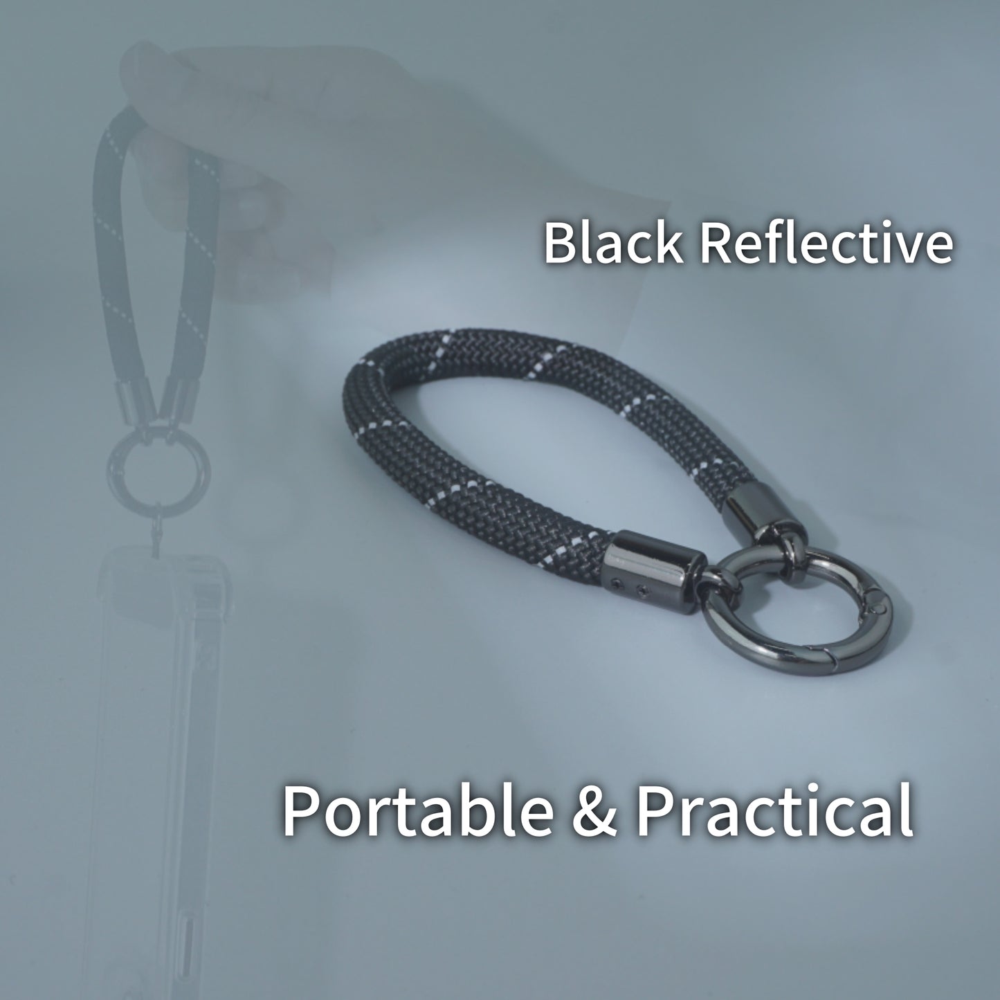Car Keychain Zinc Alloy Keyring Detachable Key Chain for Women and Men Soft Rope Lanyard Car Key Fob Holder - Black Reflective