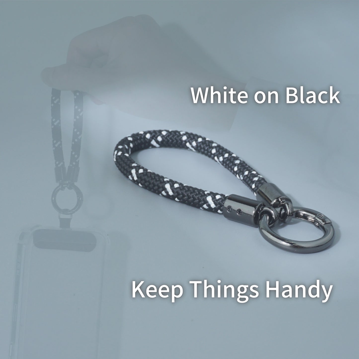 Car Keychain Zinc Alloy Keyring Detachable Key Chain for Women and Men Soft Rope Lanyard Car Key Fob Holder - White on Black