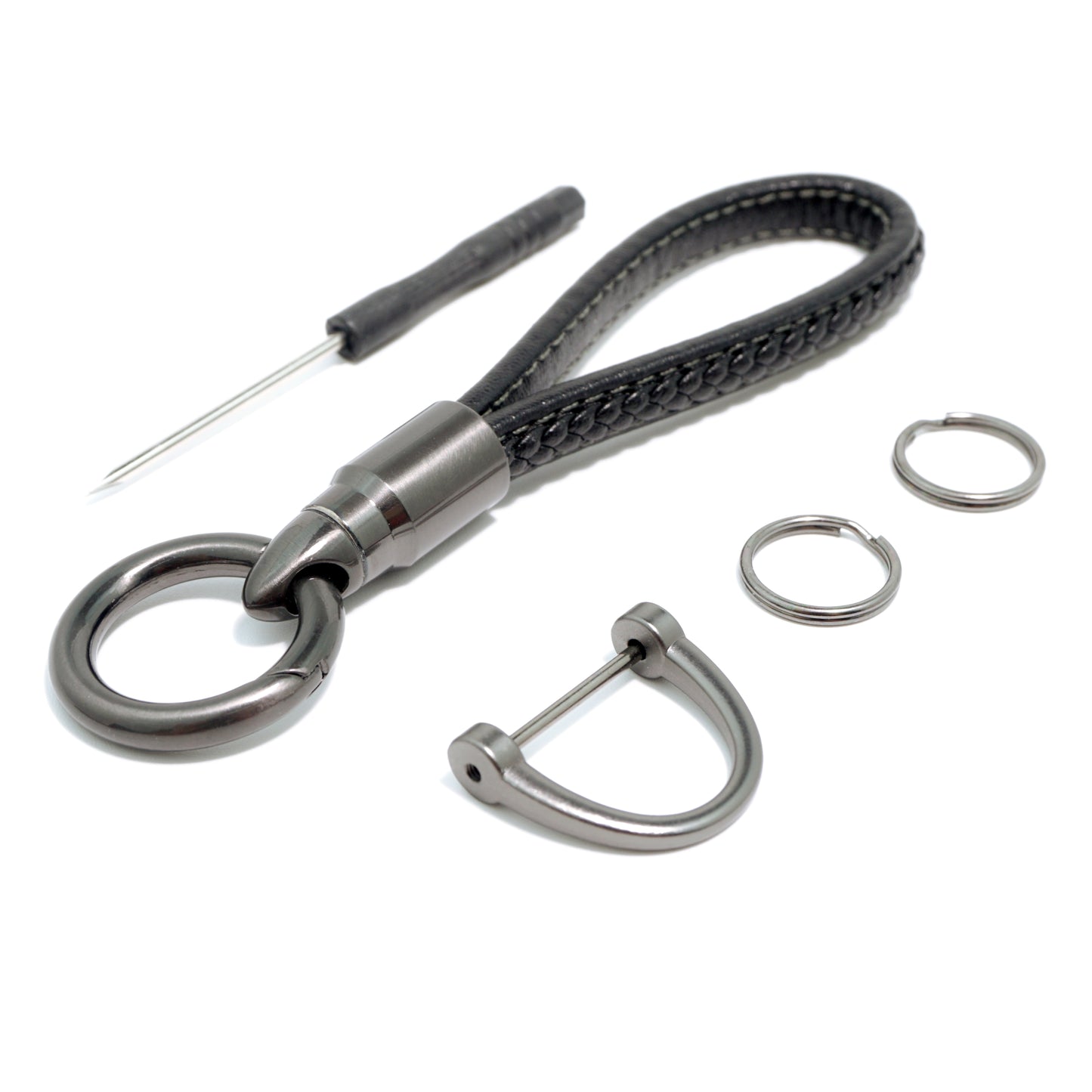 Leather Keychain Car Key Chain Key Fob Holder Mens Leather Keyring Zinc Alloy Women Car Keychain Rotatable - Black