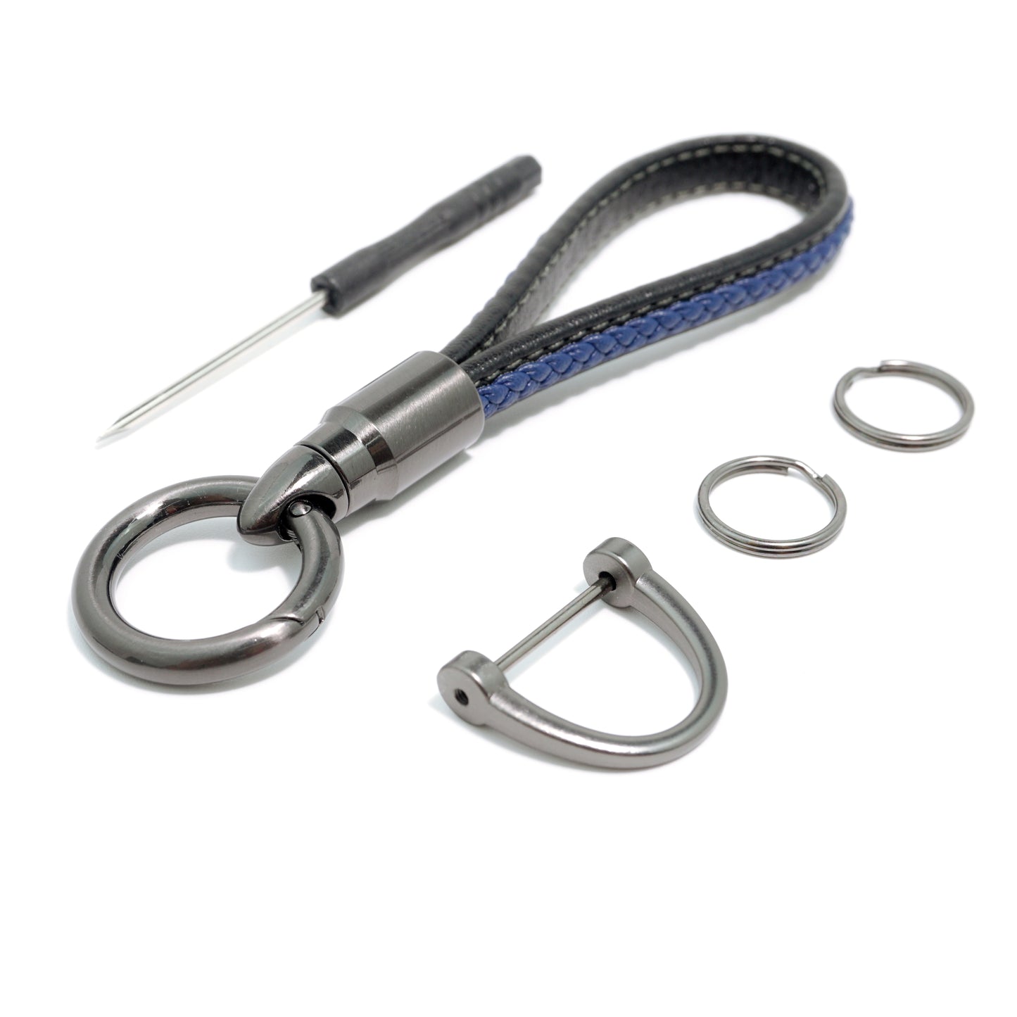 Leather Keychain Car Key Chain Key Fob Holder Mens Leather Keyring Zinc Alloy Women Car Keychain Rotatable - Black/Blue