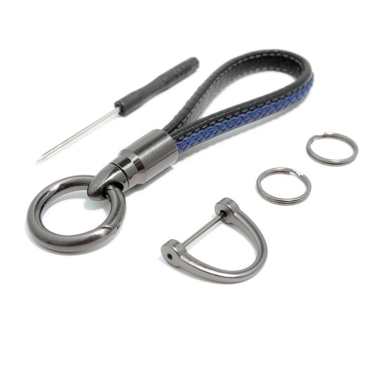 Leather Keychain Car Key Chain Key Fob Holder Mens Leather Keyring Zinc Alloy Women Car Keychain Rotatable - Black/Blue