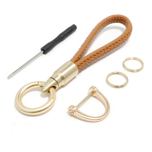 Leather Keychain Car Key Chain Key Fob Holder Mens Leather Keyring Zinc Alloy Women Car Keychain Rotatable - Brown