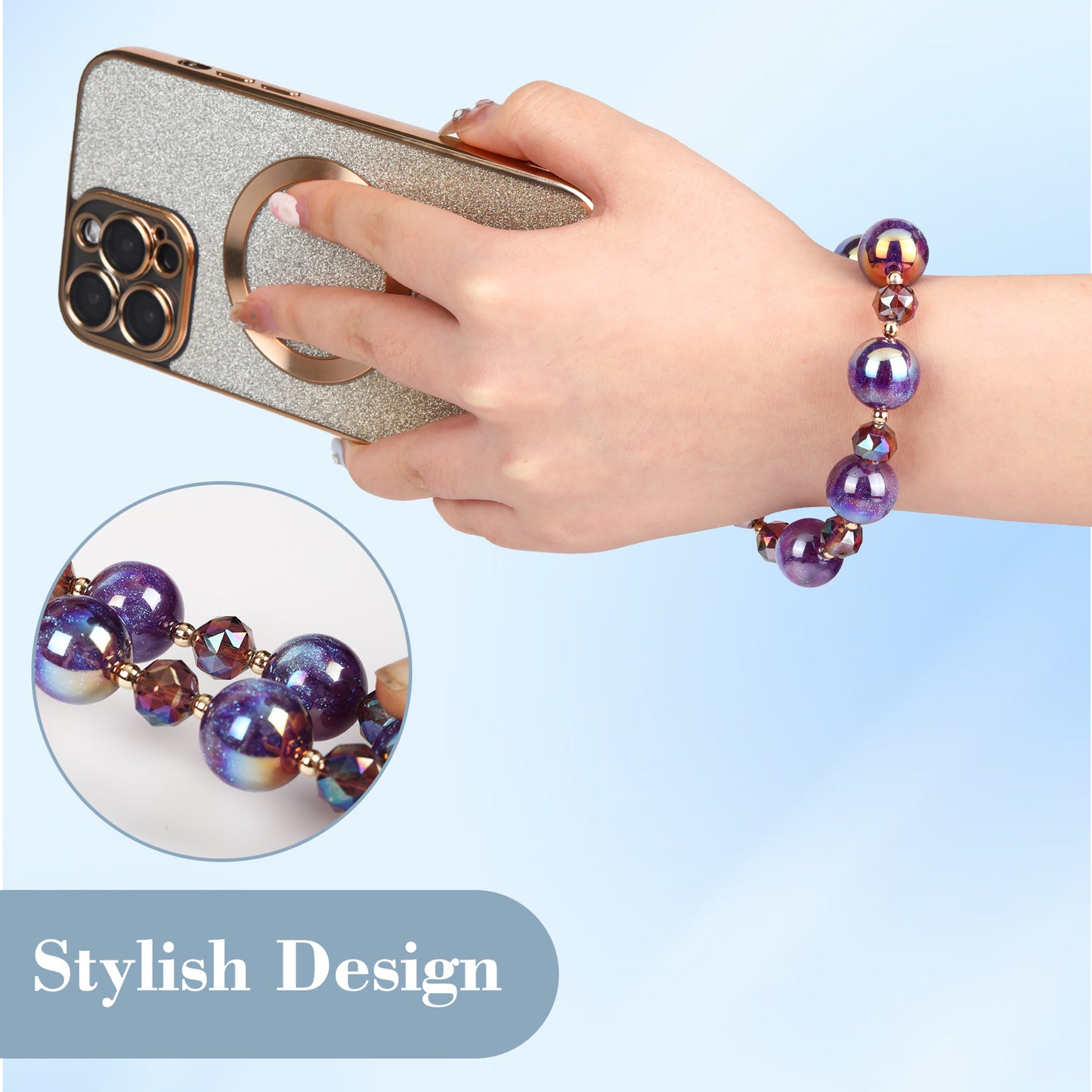 Phone Wrist Lanyard Cell Phone Lanyard Phone Strap Wristlet with Phone Patch Beaded Phone Wrist Strap (Amethyst)