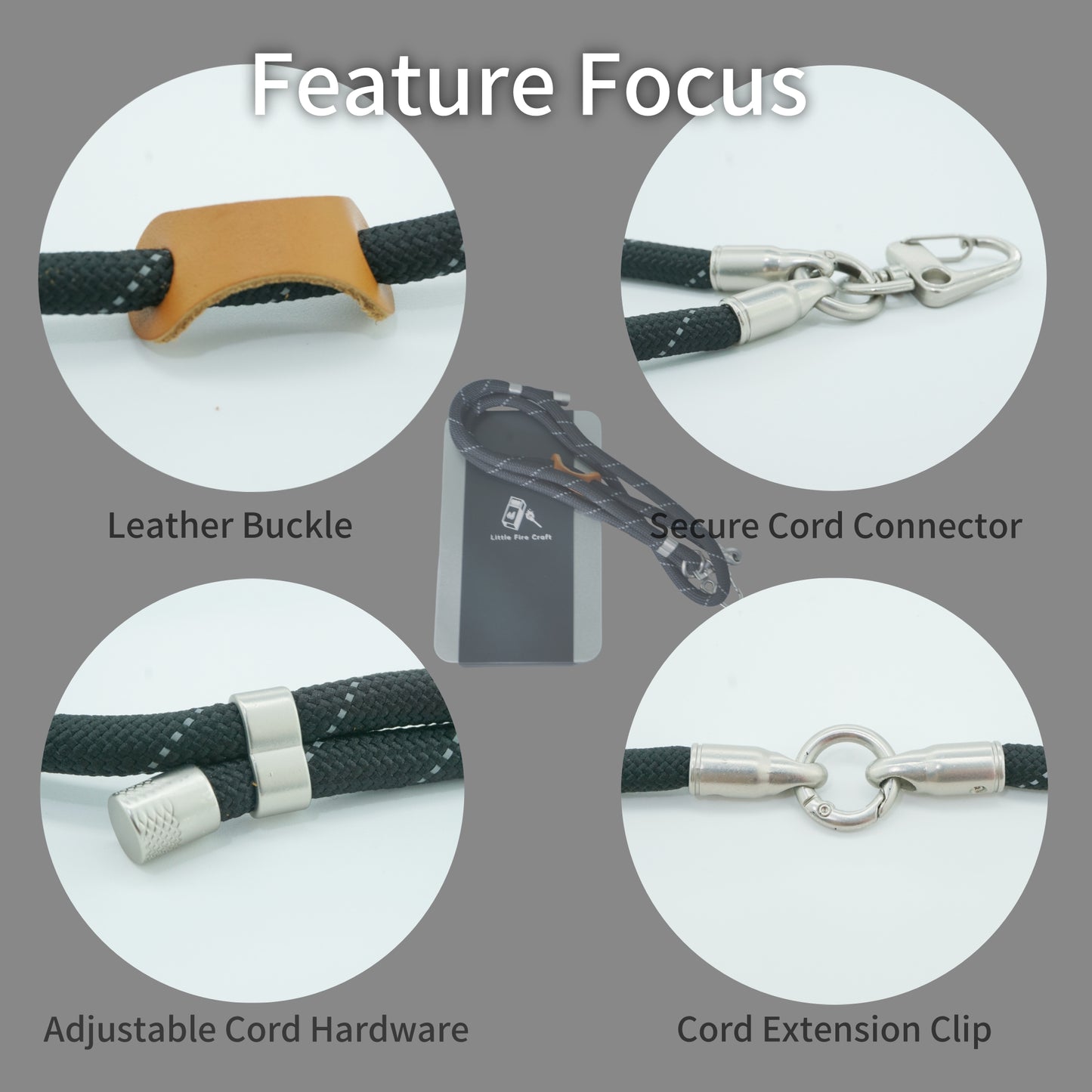 Adjustable Phone Lanyard Crossbody Cellphone Lanyard Around the Neck Extension Rope Phone Strap Detachable Phone Wrist Strap - Black Reflective