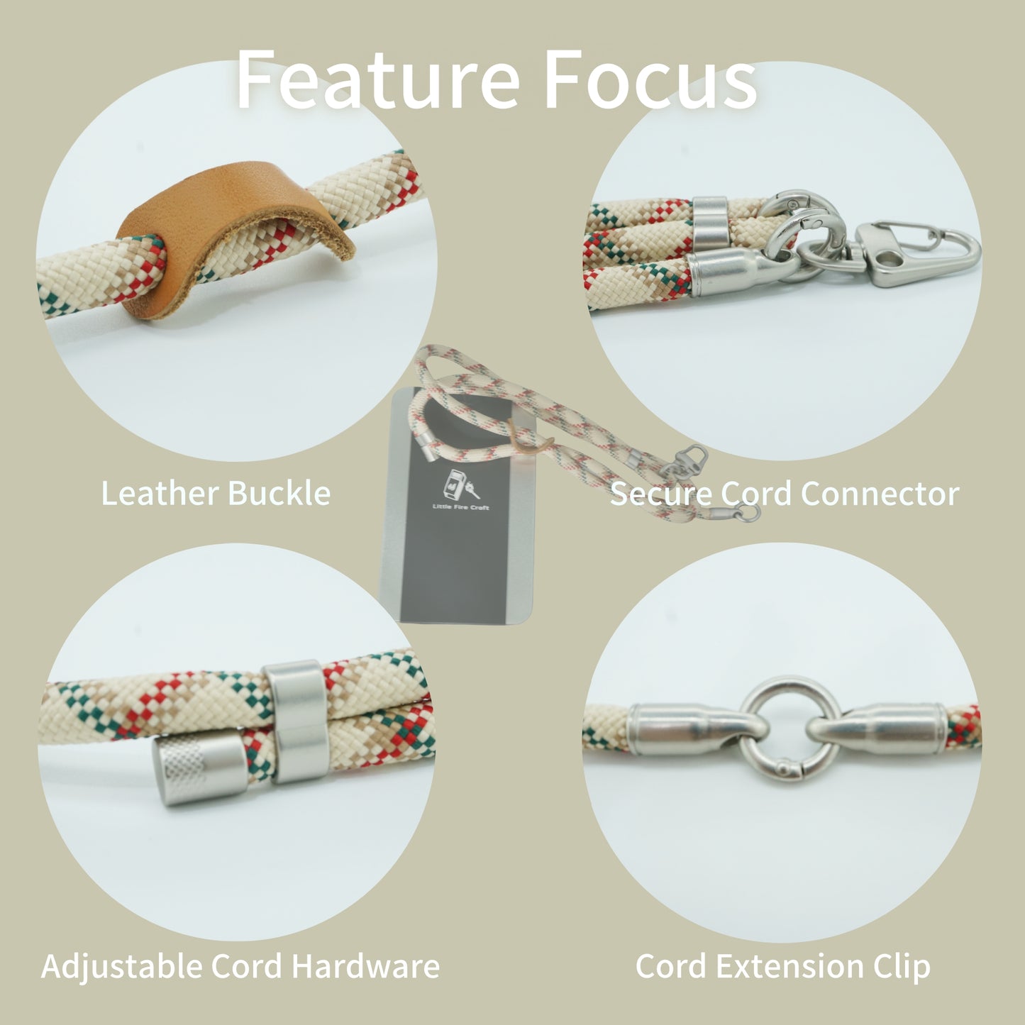 Adjustable Phone Lanyard Crossbody Cellphone Lanyard Around the Neck Extension Rope Phone Strap Detachable Phone Wrist Strap - Khaki