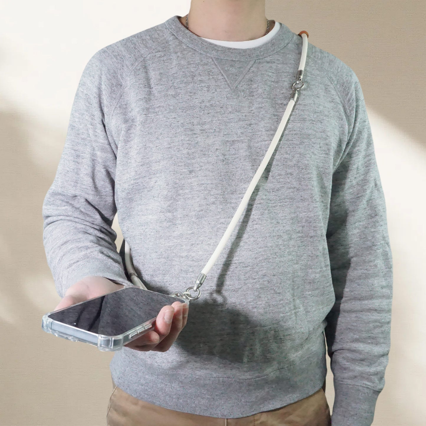 Adjustable Phone Lanyard Crossbody Cellphone Lanyard Around the Neck Extension Rope Phone Strap Detachable Phone Wrist Strap - Pearl White