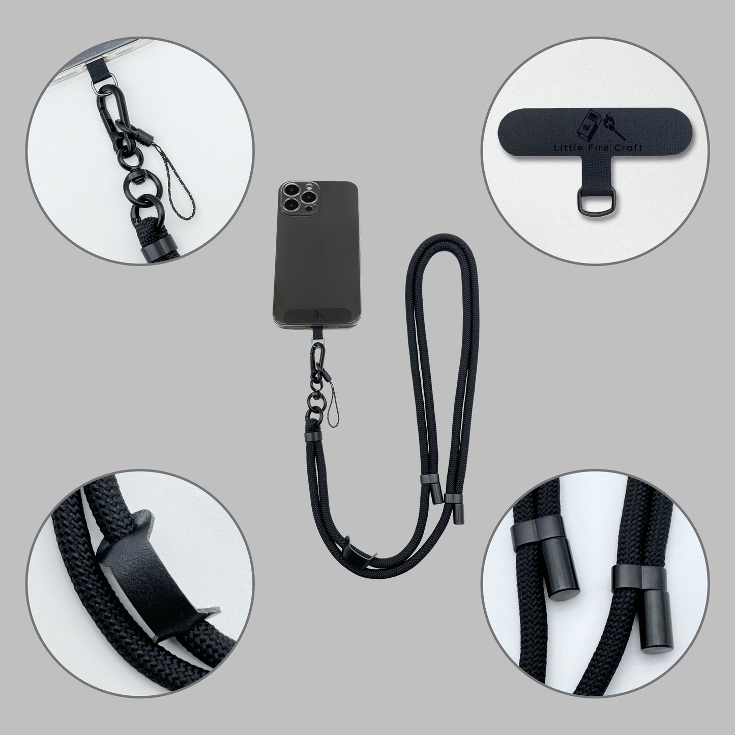 Adjustable Cell Phone Lanyard Crossbody Phone Lanyard Soft Phone Strap Around the Neck Cell Phone Rope (Black)