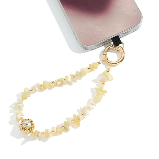 Phone Wristlet Strap Handmade Natural Stone Beaded Wrist Strap Phone Lanyard Chain Wristband Beaded Charm (Begie Onyx Stone)