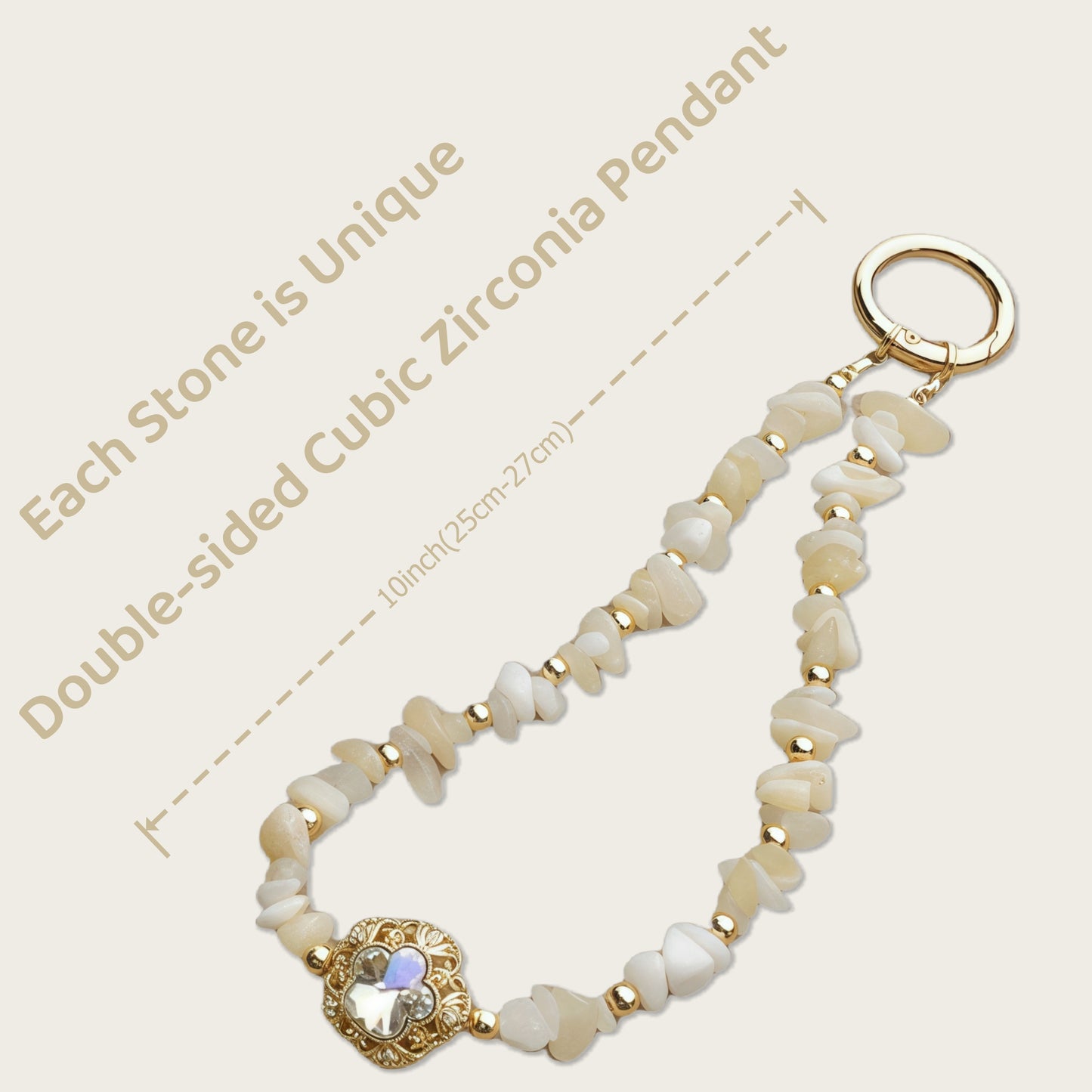 Phone Wristlet Strap Handmade Natural Stone Beaded Wrist Strap Phone Lanyard Chain Wristband Beaded Charm (Begie Onyx Stone)