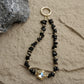 Phone Wristlet Strap Handmade Natural Stone Beaded Wrist Strap Phone Lanyard Chain Wristband Beaded Charm (Obsidian Black stone)